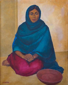 Femme assise en bleu