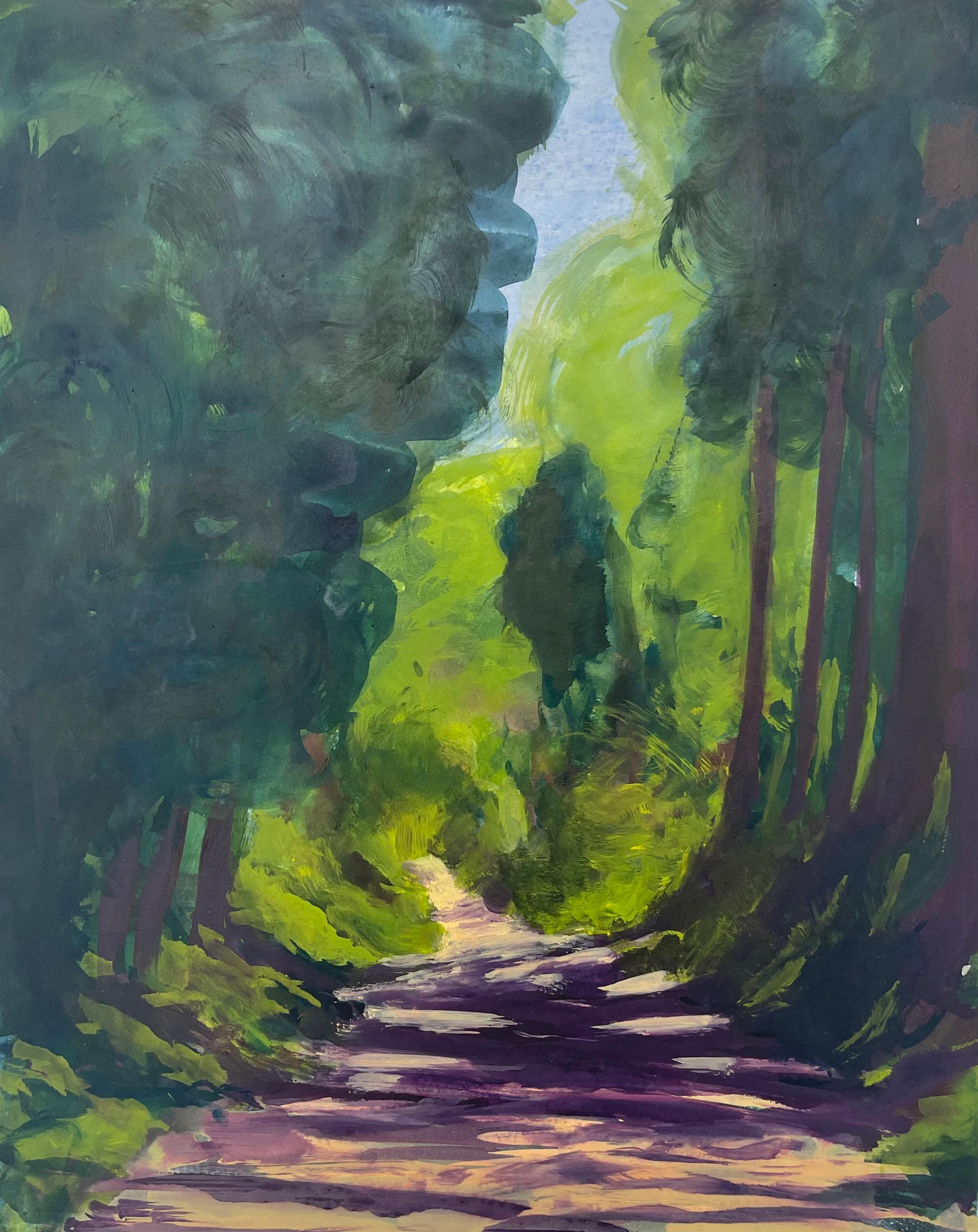 Katharine Dufault Landscape Painting - Daily Walk V, green oil painting of landscape