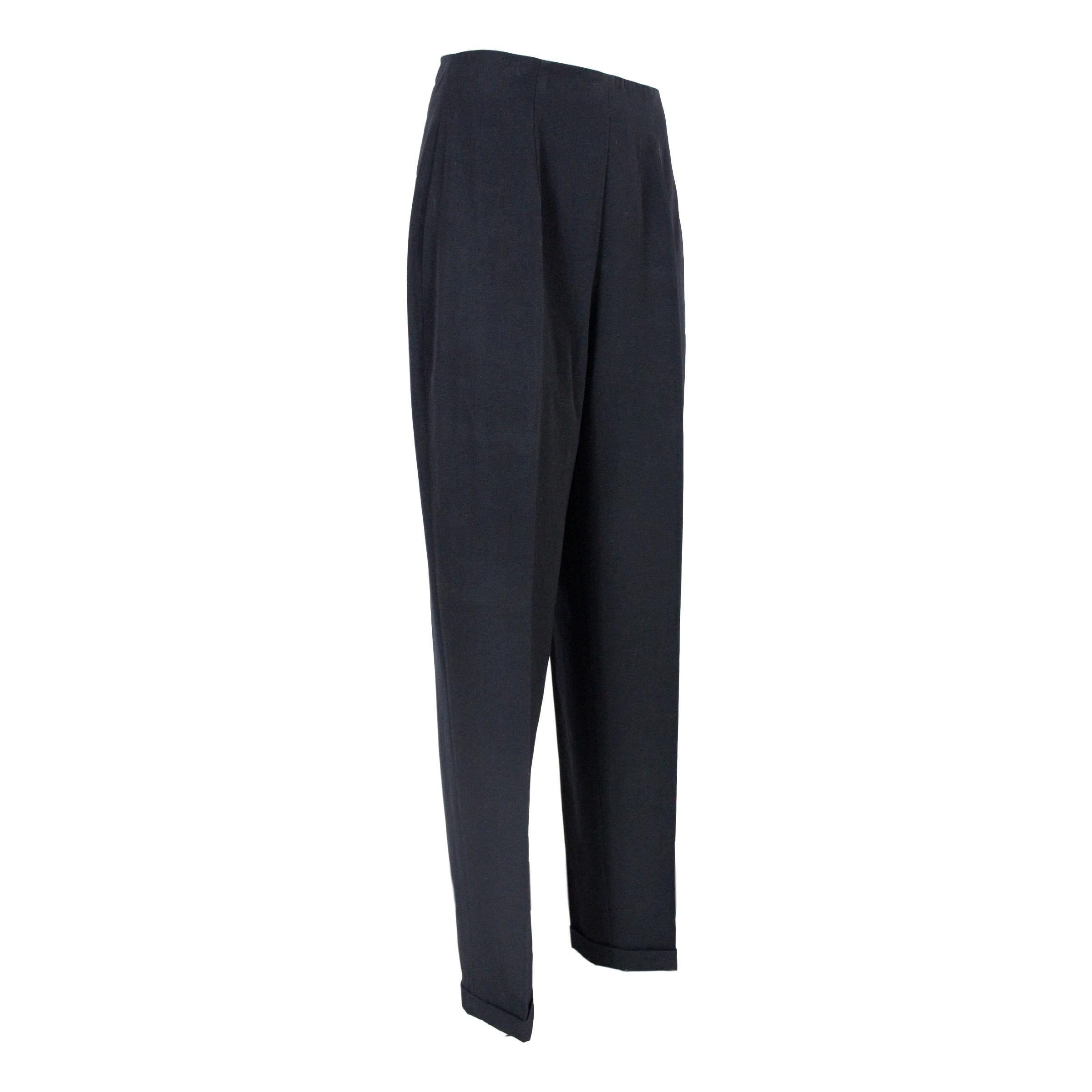 Katharine Hamnett Black Wool Straight Palace High Waist Trousers 1990s In Excellent Condition For Sale In Brindisi, Bt