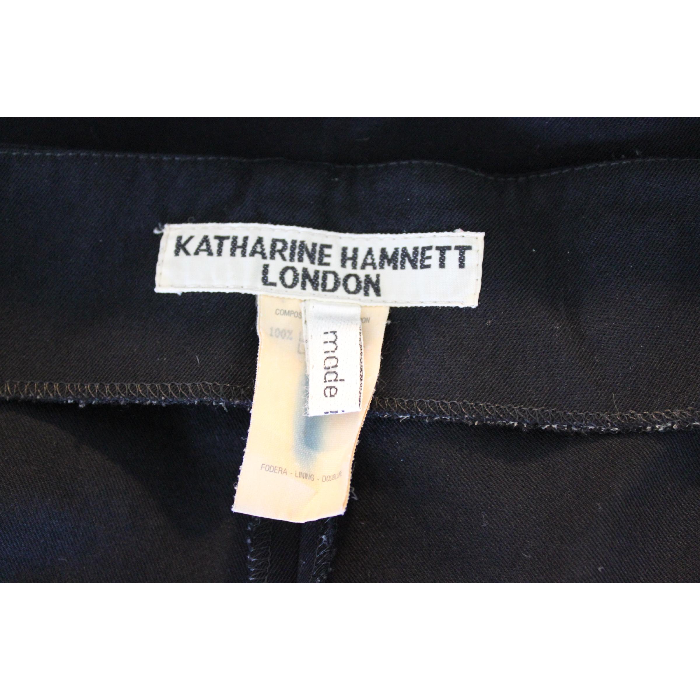 Katharine Hamnett Black Wool Straight Palace High Waist Trousers 1990s For Sale 2