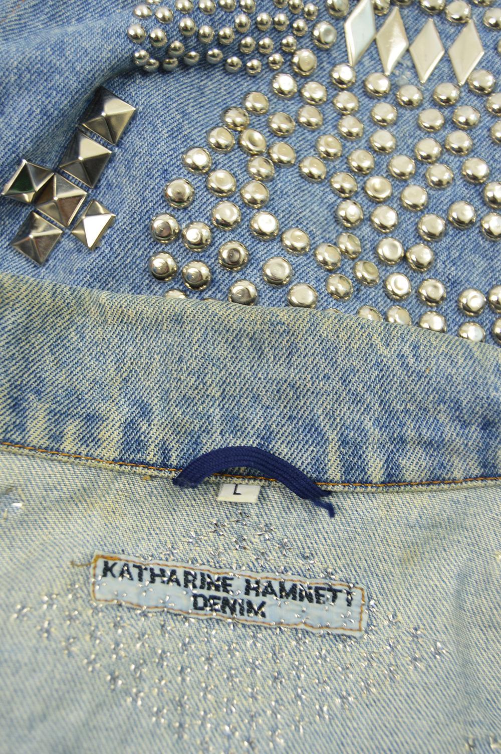 Katharine Hamnett 'Clean Up Or Die' Vintage Blue Denim Studded Jean Jacket For Sale 3