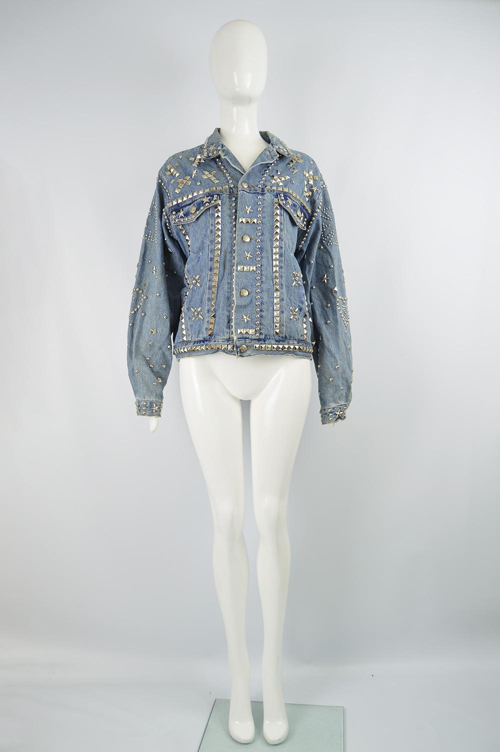 An incredibly rare vintage unisex Katharine Hamnett denim jacket from her 1989 'Clean Up Or Die' collection.  Pieces from this collection have been showcased in the V&A. In a blue denim with incredible studs creating a rock n roll look. 

Size: