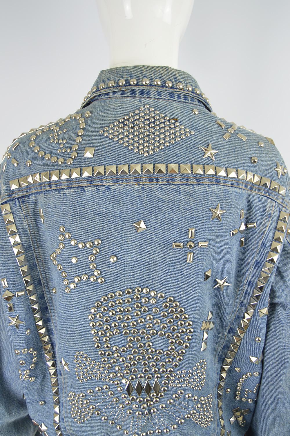Katharine Hamnett 'Clean Up Or Die' Vintage Blue Denim Studded Jean Jacket For Sale 1