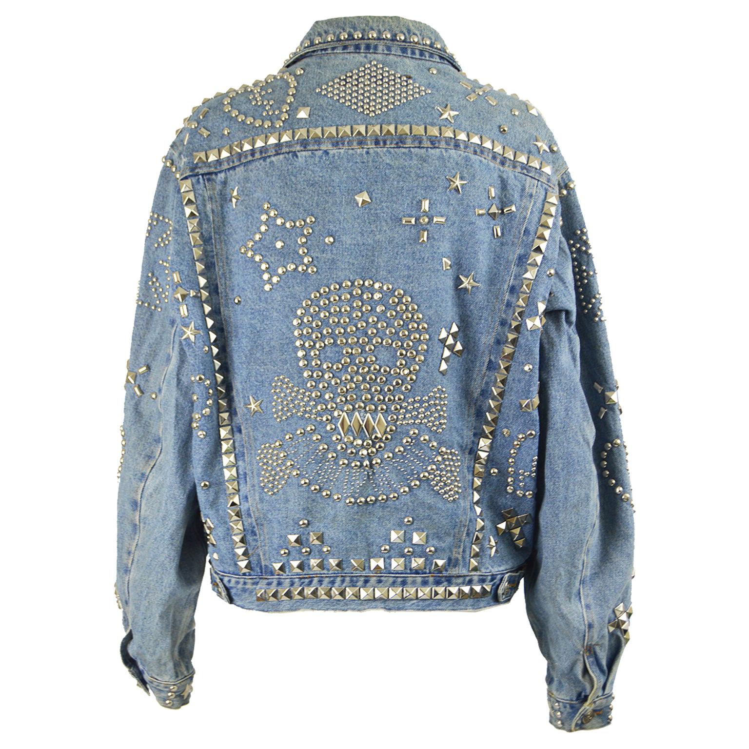 Katharine Hamnett 'Clean Up Or Die' Vintage Blue Denim Studded Jean Jacket For Sale