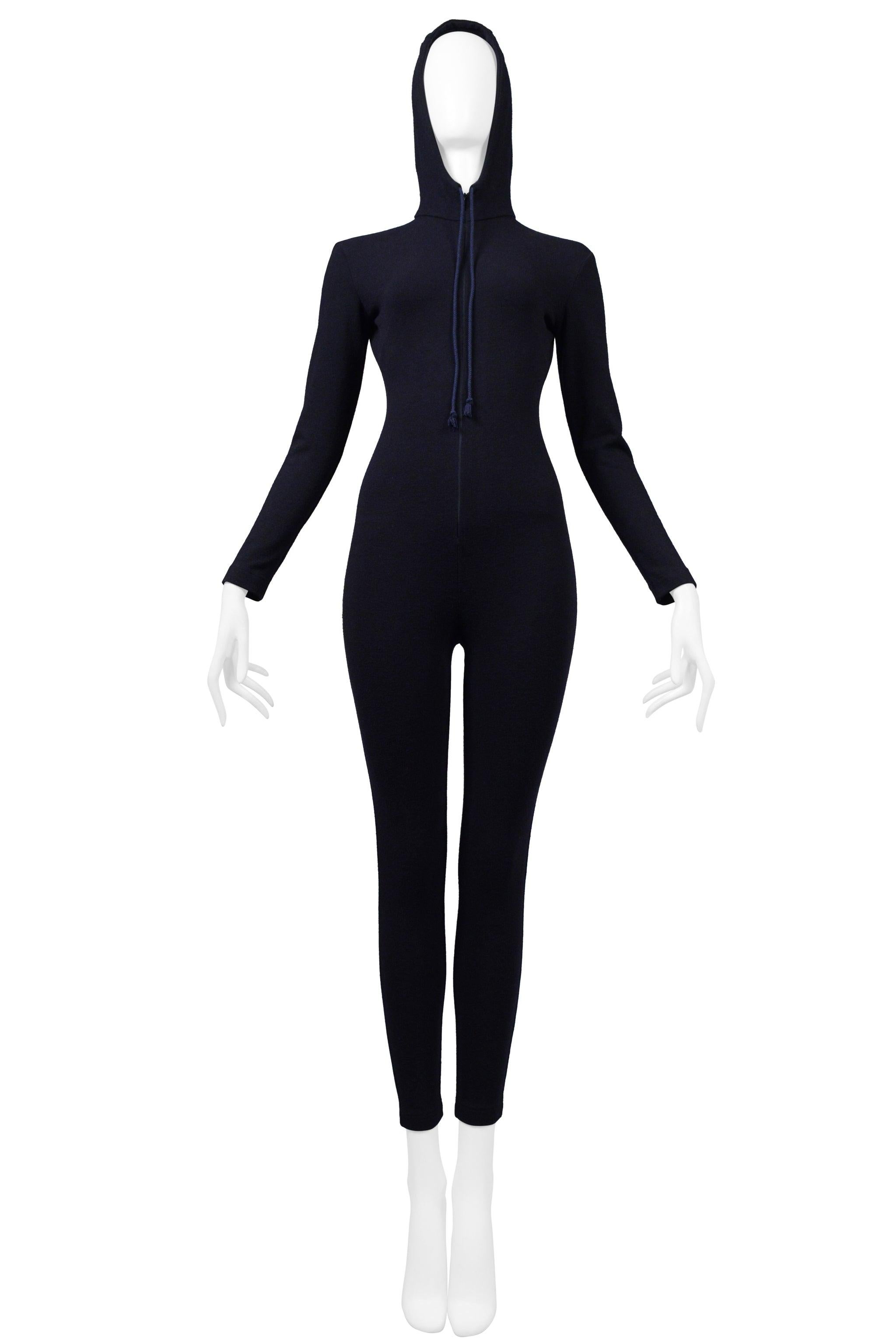 Katharine Hamnett Dark Navy Jersey Catsuit With Hood In Excellent Condition For Sale In Los Angeles, CA