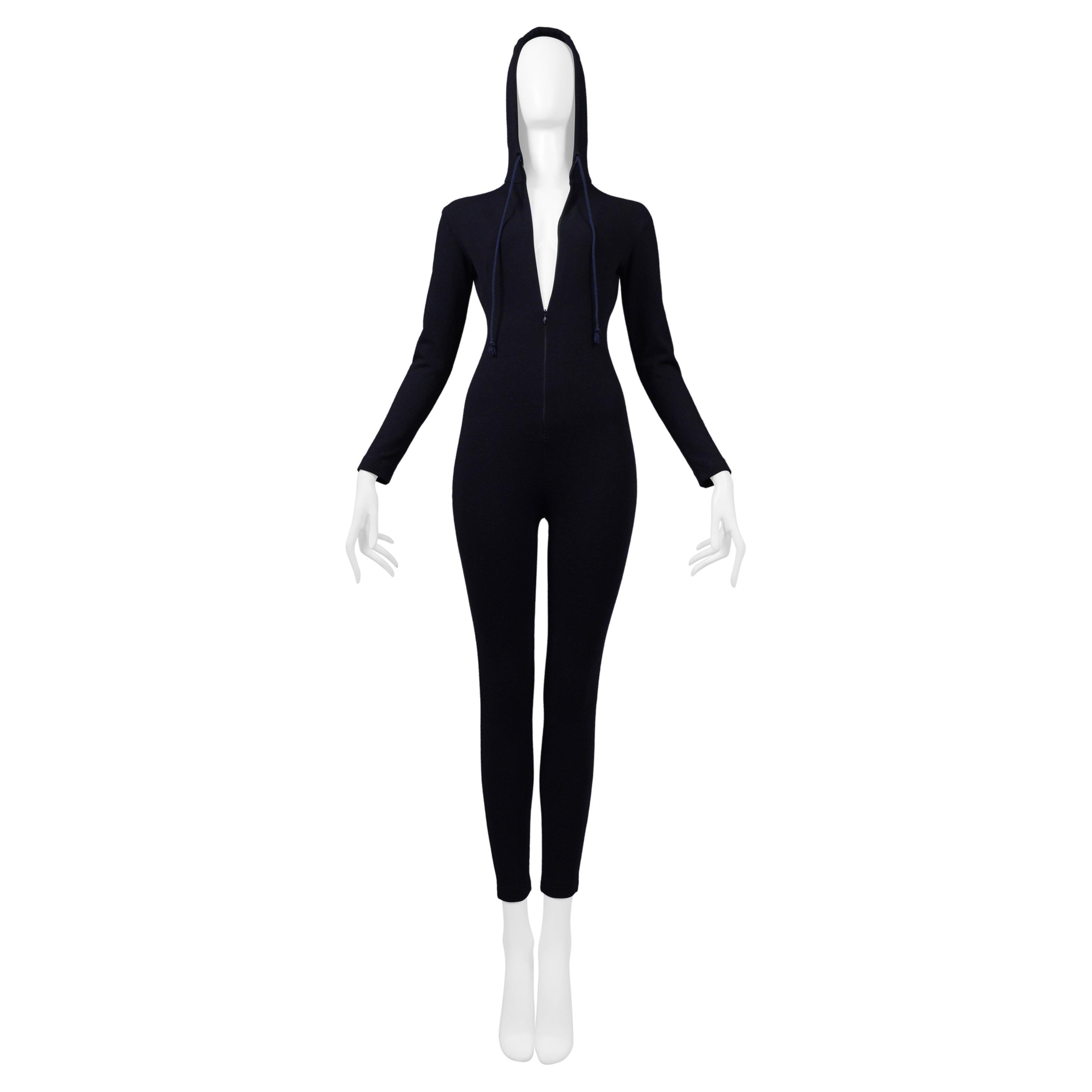 Katharine Hamnett Dark Navy Jersey Catsuit With Hood For Sale