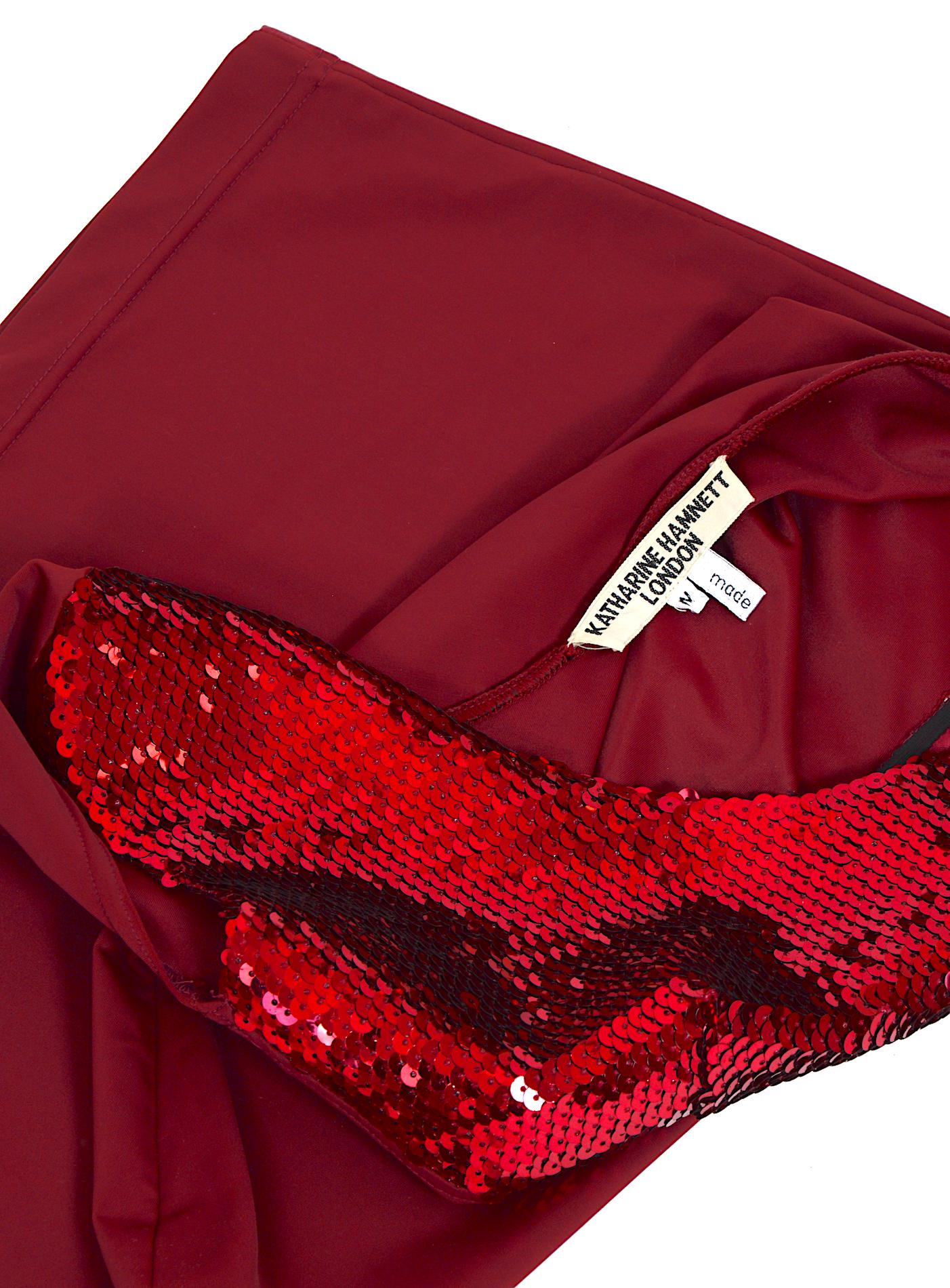 Katharine Hamnett documented 1980s sequin deep wine red dress For Sale 2