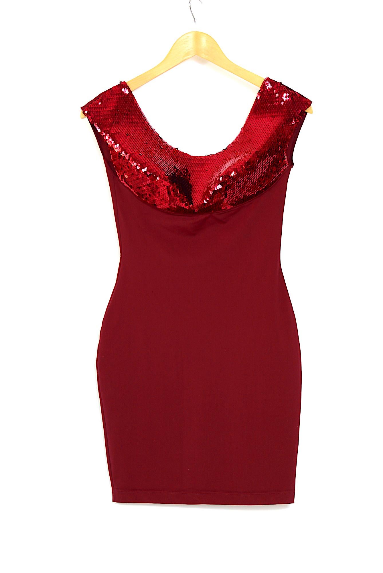 Katharine Hamnett documented 1980s sequin deep wine red dress For Sale 3