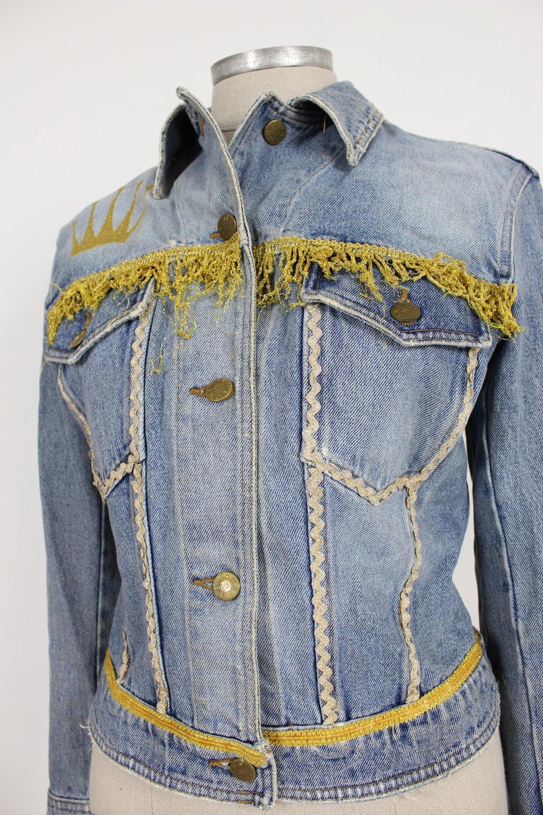 Katharine Hamnett Jeans Golden Fringes Jacket Vintage 90s For Sale