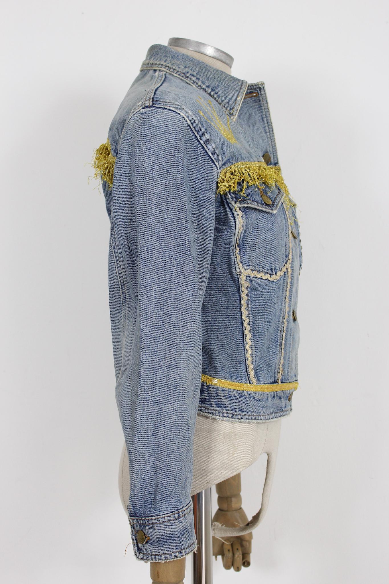 Gray Katharine Hamnett Jeans Golden Fringes Jacket Vintage 90s