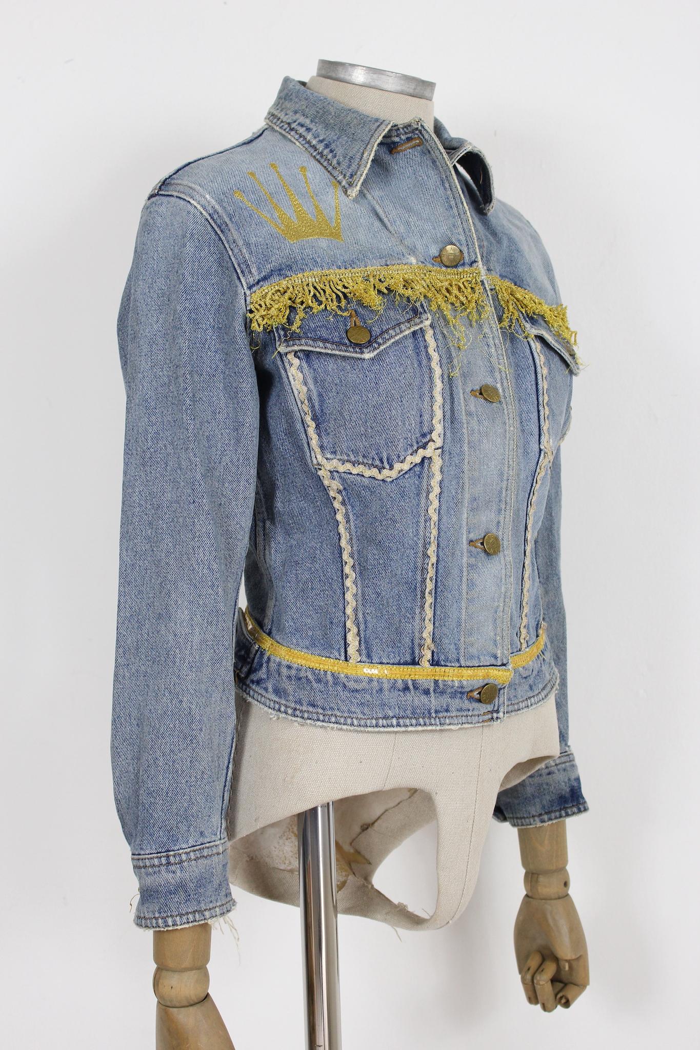 Women's Katharine Hamnett Jeans Golden Fringes Jacket Vintage 90s