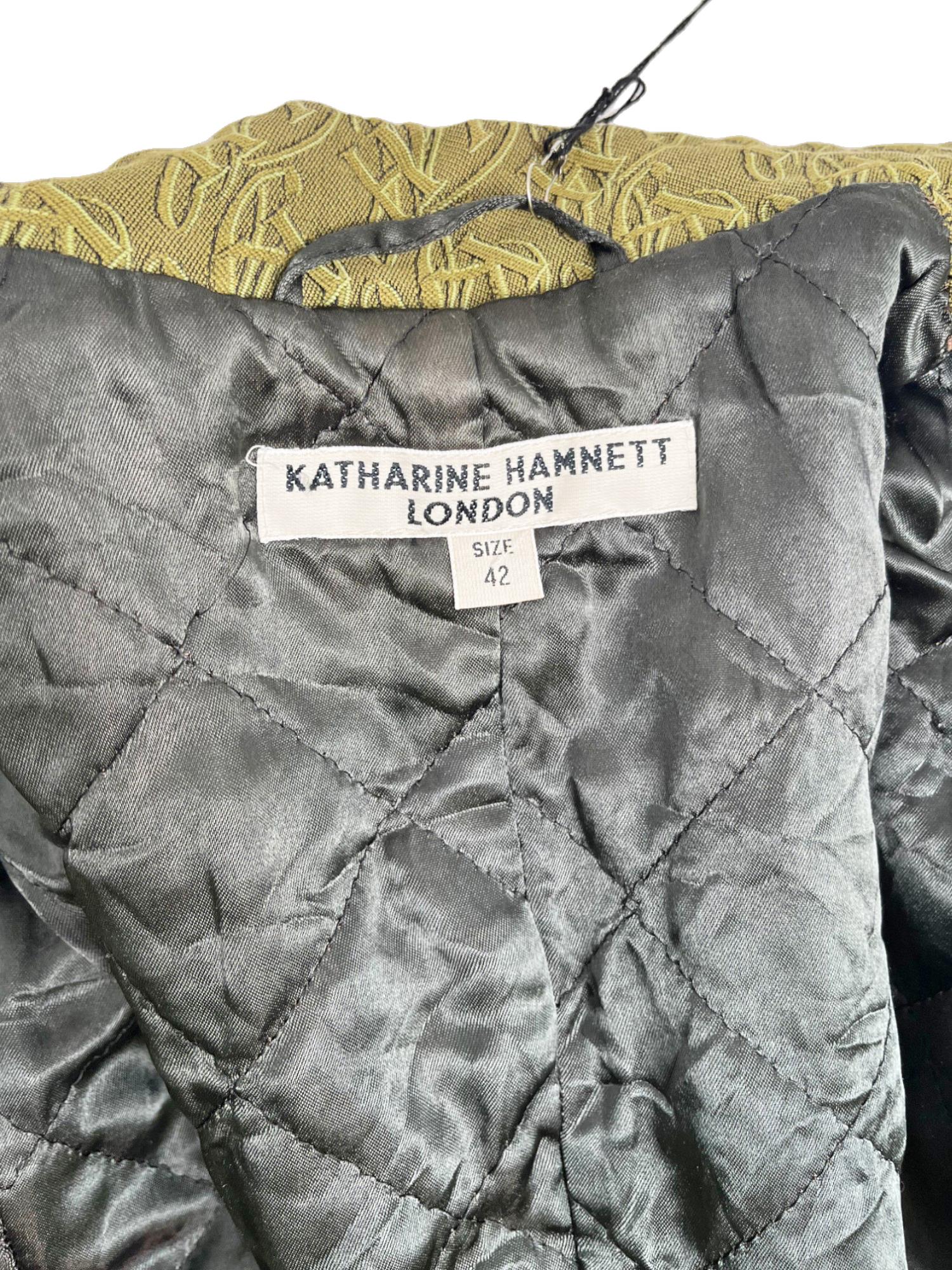 Katharine Hamnett Londres  manteau double boutonnage en coton vert des années 1990 en vente 3