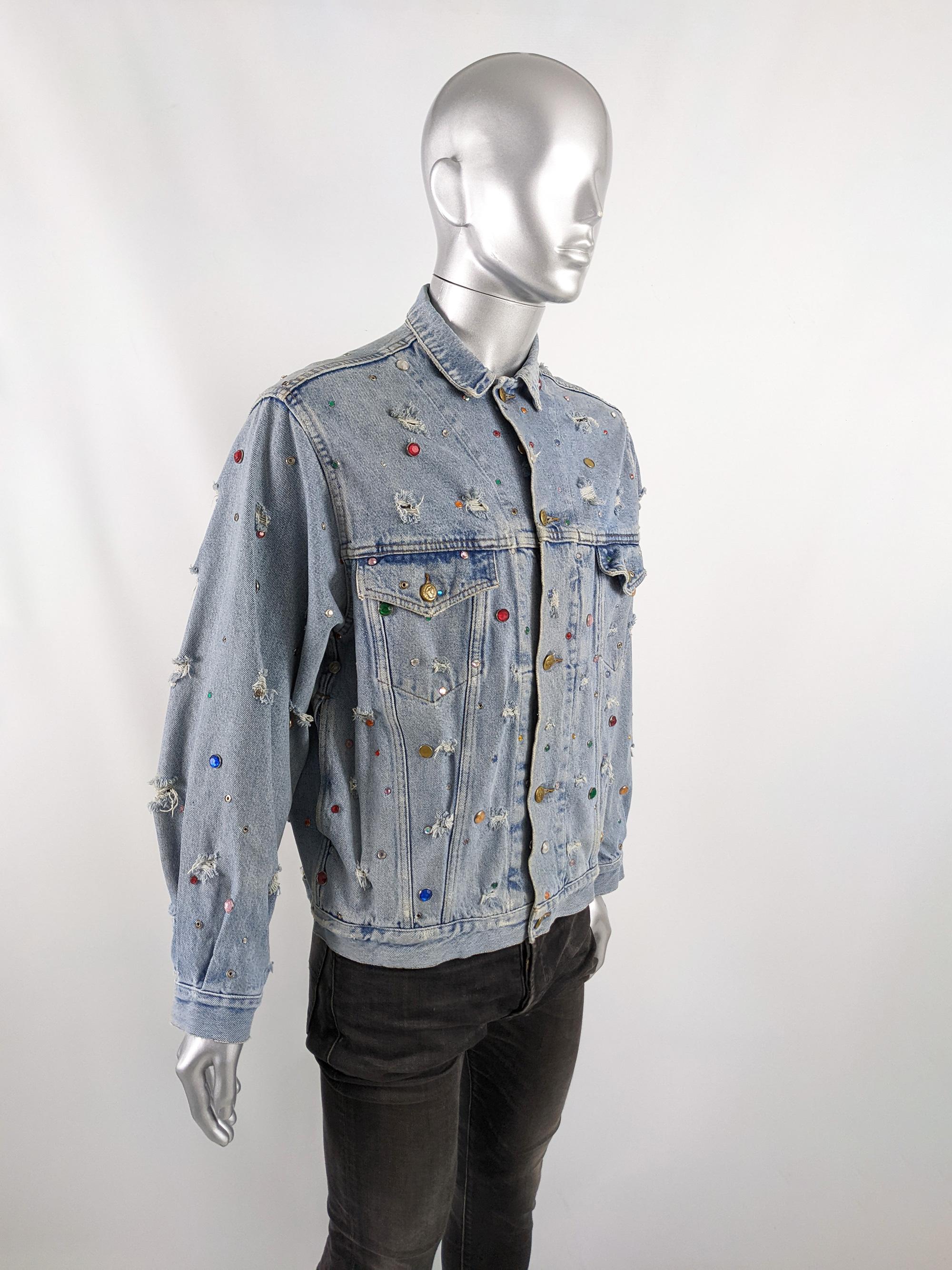 Men's Katharine Hamnett Mens Vintage Incredible Studded Distressed Denim Jean Jacket For Sale