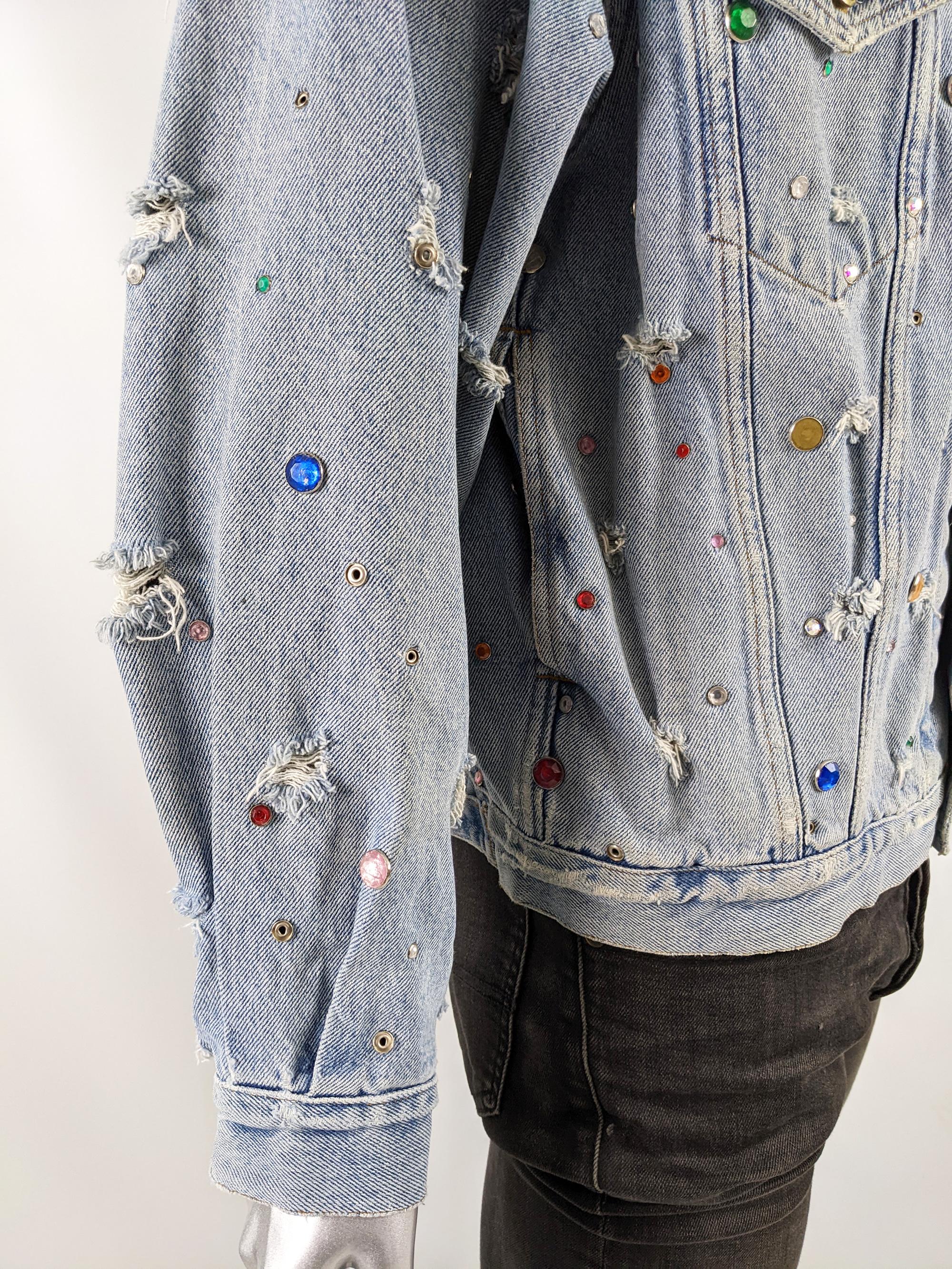 Katharine Hamnett Mens Vintage Incredible Studded Distressed Denim Jean Jacket For Sale 1