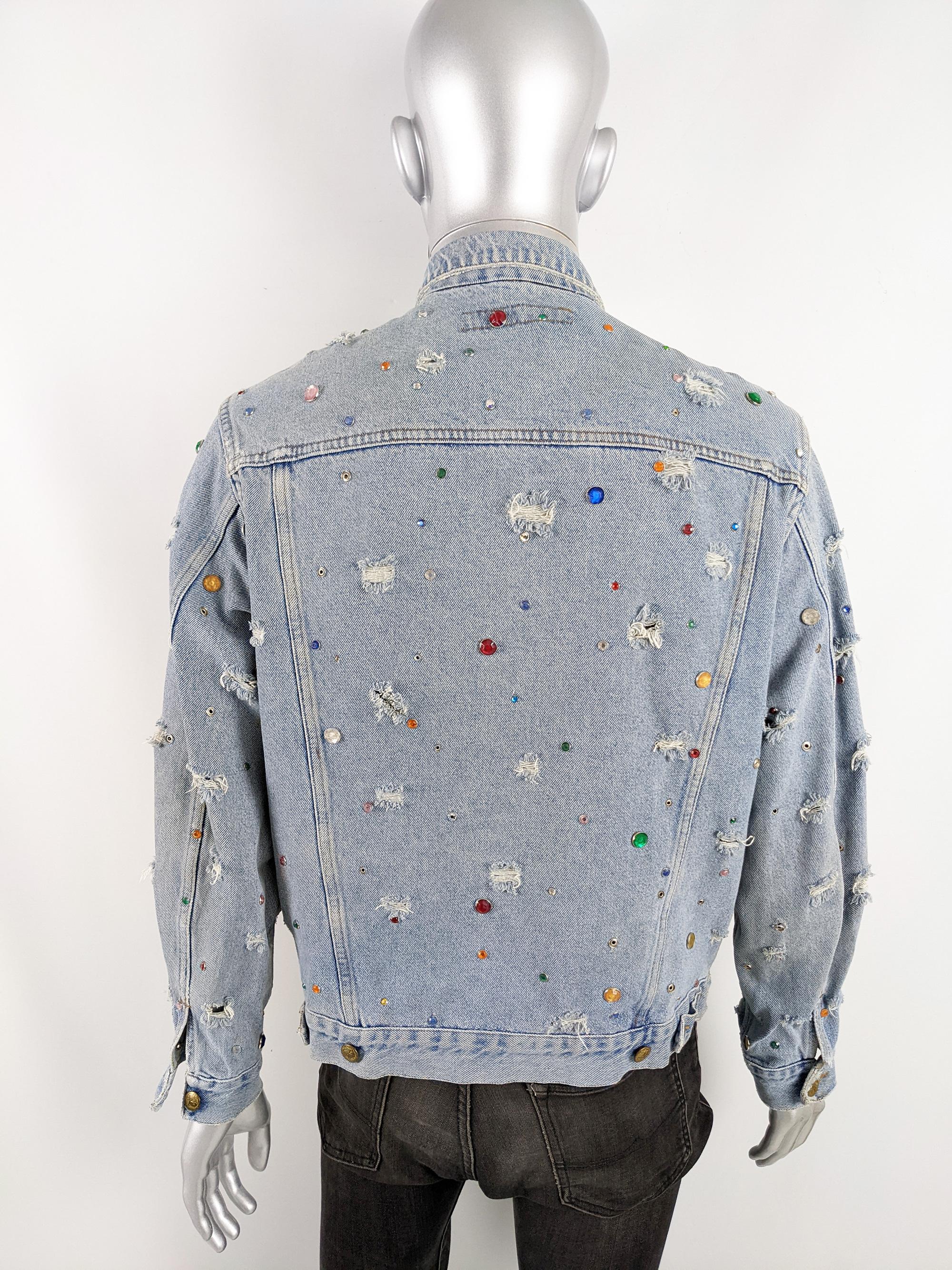 Katharine Hamnett Mens Vintage Incredible Studded Distressed Denim Jean Jacket For Sale 3