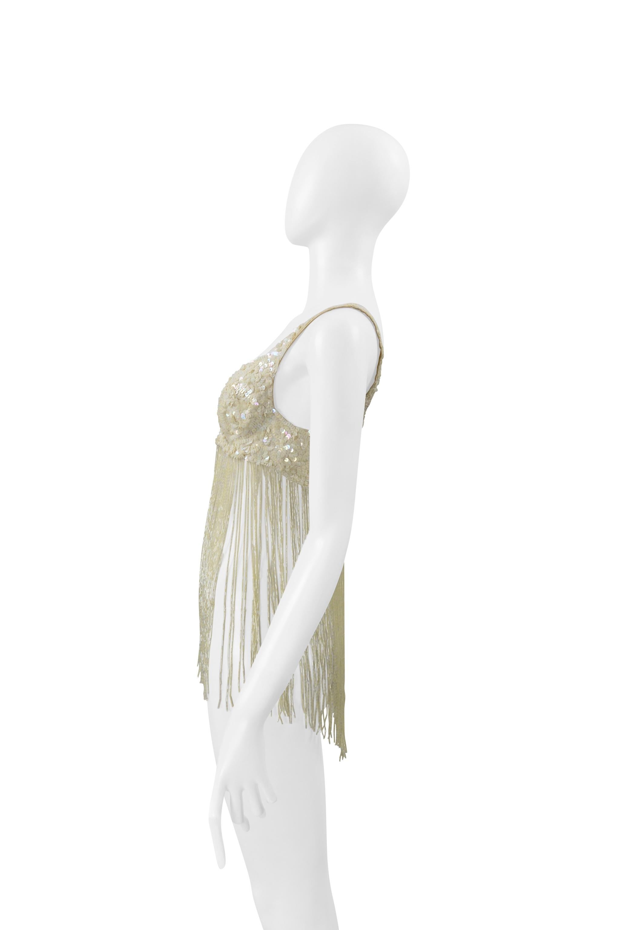 Katharine Hamnett Reggiseno di paillettes bianco sporco con frange di perline in vendita 1