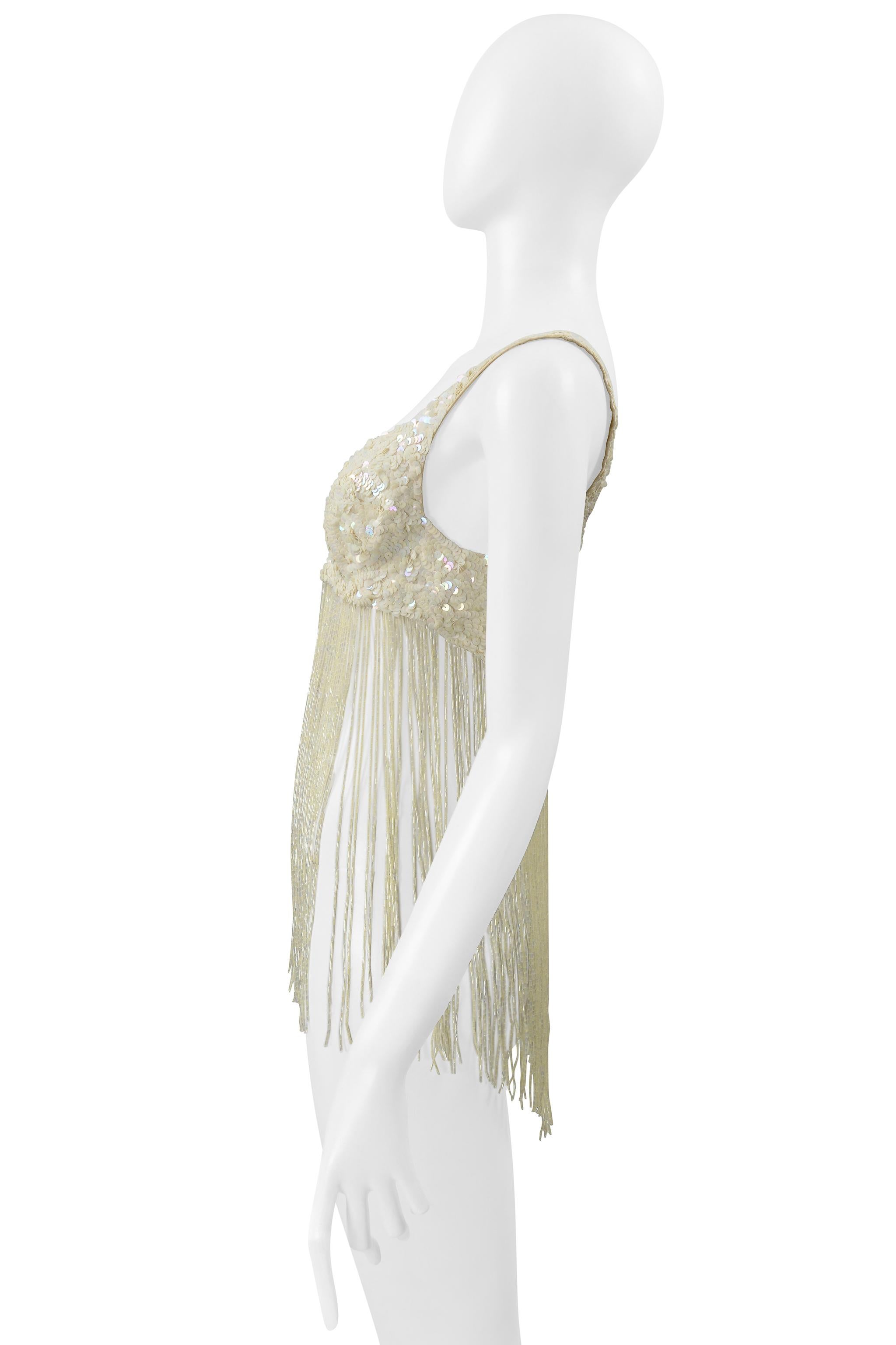 Katharine Hamnett Reggiseno di paillettes bianco sporco con frange di perline in vendita 2