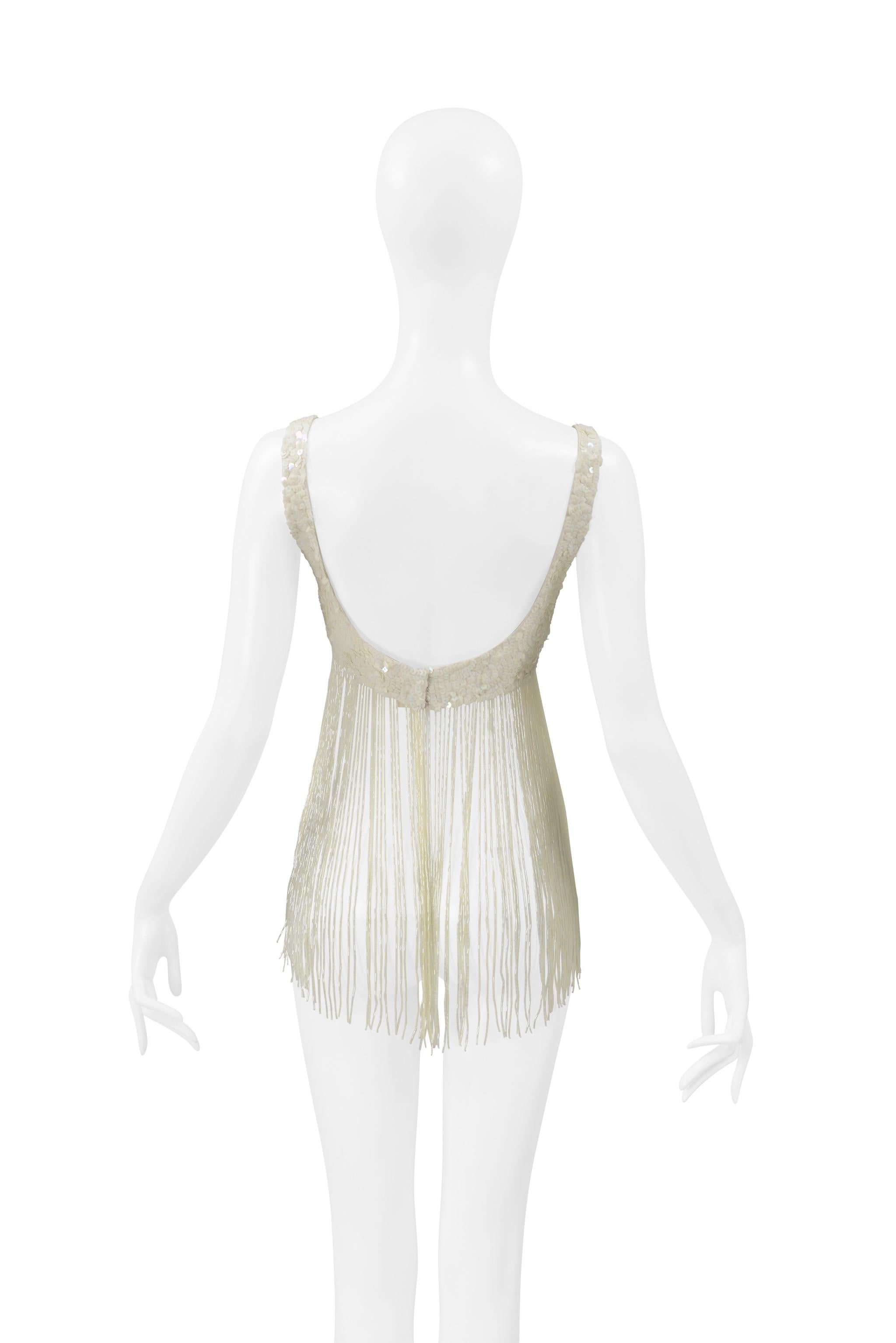 Katharine Hamnett Reggiseno di paillettes bianco sporco con frange di perline in vendita 3