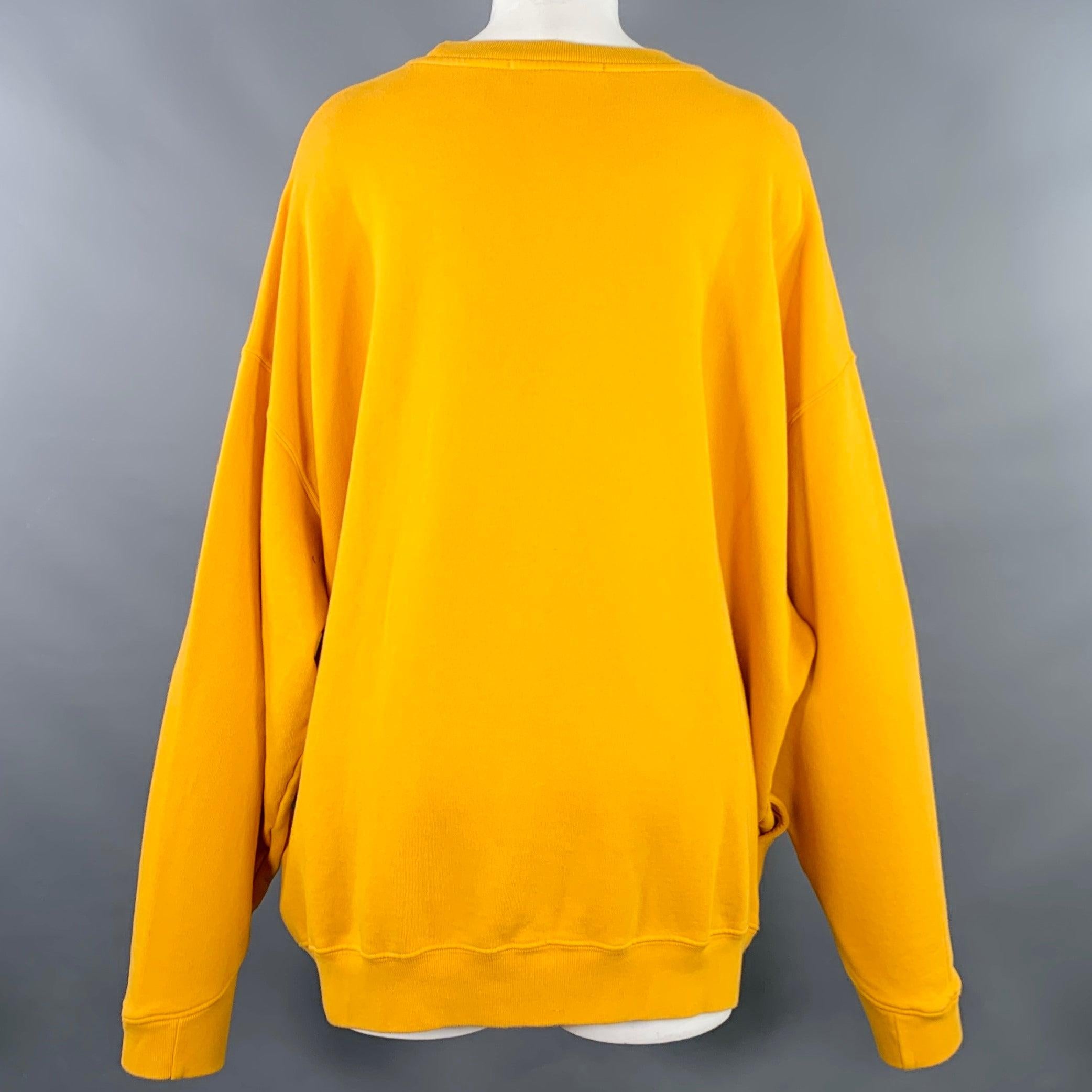 KATHARINE HAMNETT Size M Vince Mustard Yellow Organic Cotton Print Sweater In Excellent Condition For Sale In San Francisco, CA
