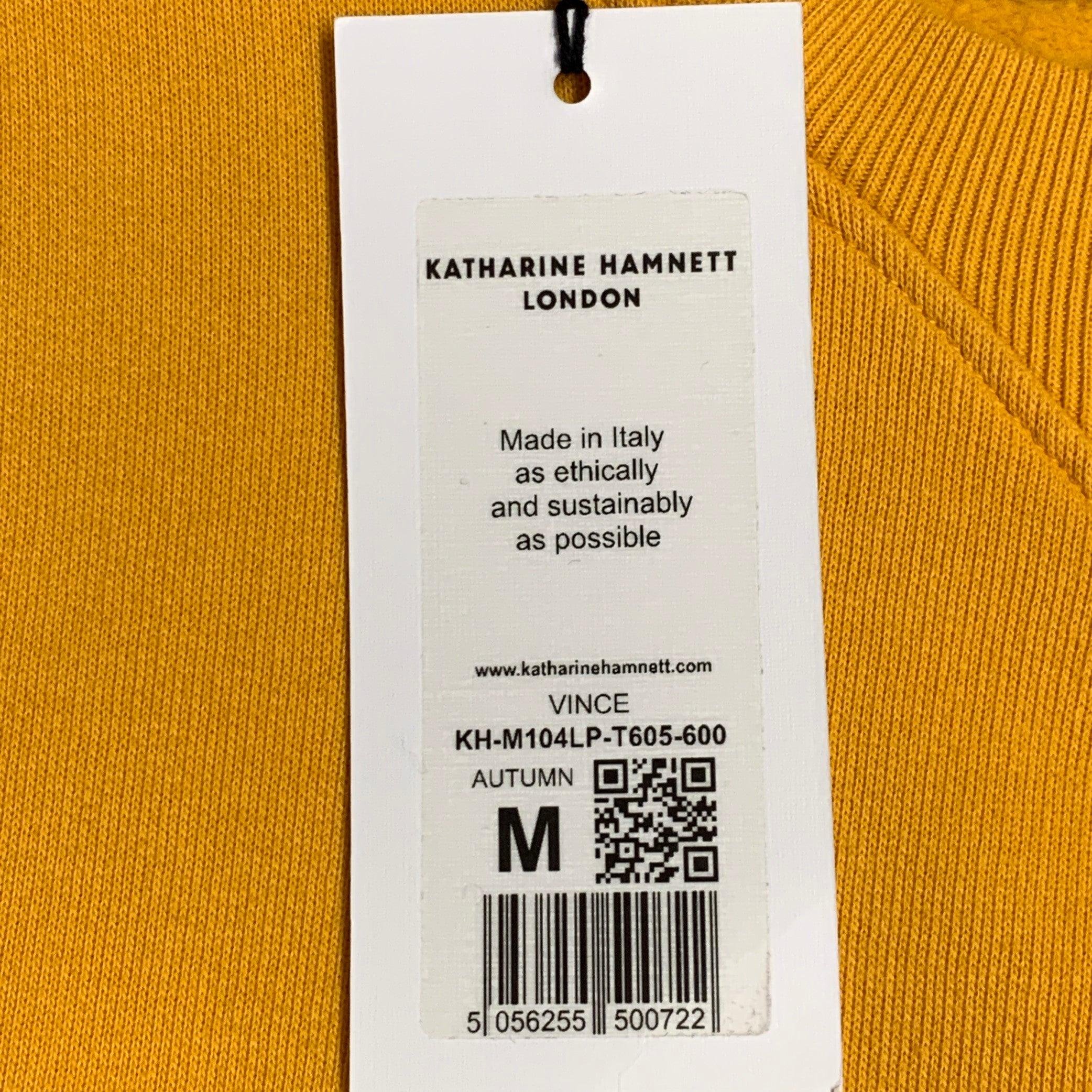 KATHARINE HAMNETT Size M Vince Mustard Yellow Organic Cotton Print Sweater For Sale 1