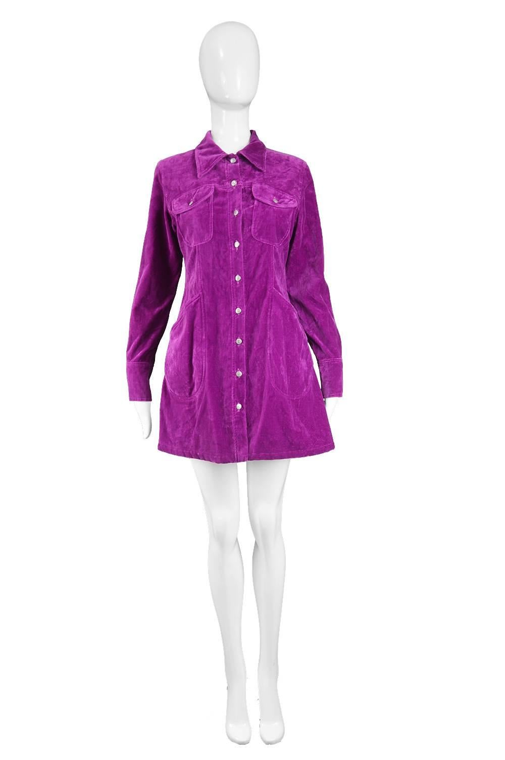 Katharine Hamnett Vintage Magenta Denim Mini Shirtdress, 1990s

Estimated Size: UK 12/ US 8/ EU 40. Please check measurements.
Bust - 36” / 91cm
Waist - 30” / 76cm
Hips - 38” / 96cm
Length (Shoulder to Hem) - 30” / 76cm
Shoulder to Shoulder - 15” /