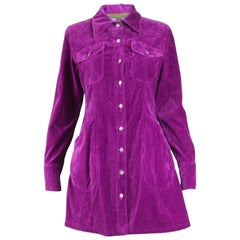 Katharine Hamnett Vintage 1990s Magenta Velvet Mini Shirt Dress, 1990s