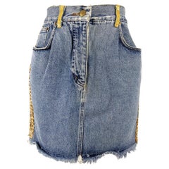 Katharine Hamnett Vintage Blue Denim Jean Gold Sequin Mini Skirt, 1980s