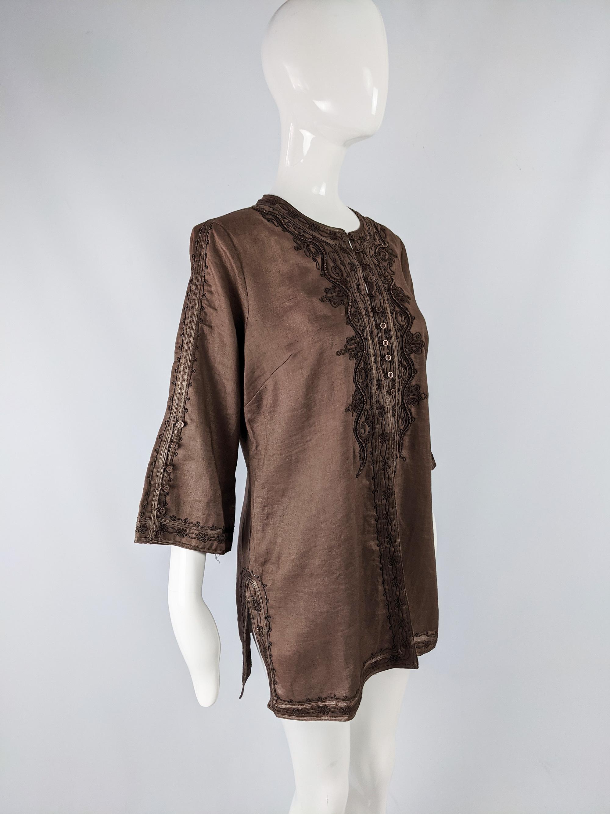 Katharine Hamnett Vintage Brown Linen Embroidered Tunic Top 3