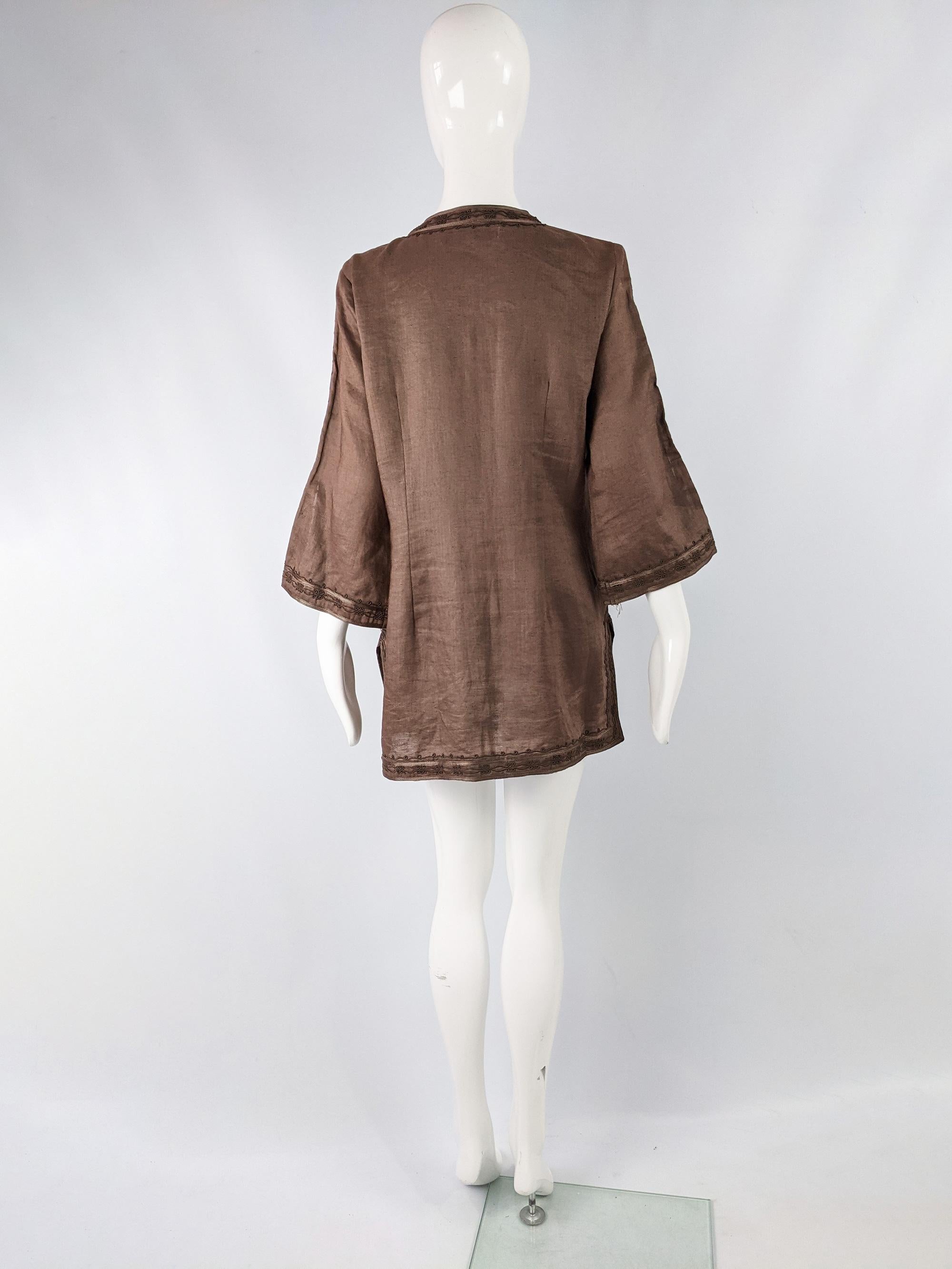 Katharine Hamnett Vintage Brown Linen Embroidered Tunic Top 5