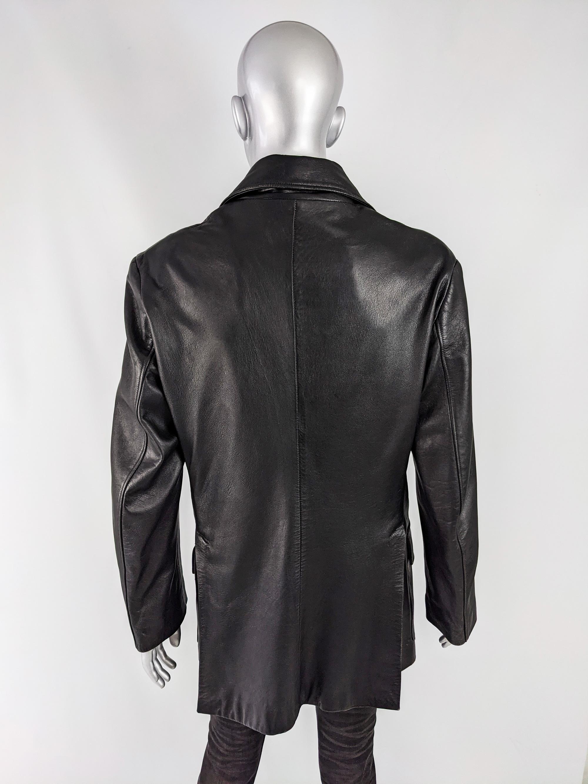 black leather peacoat