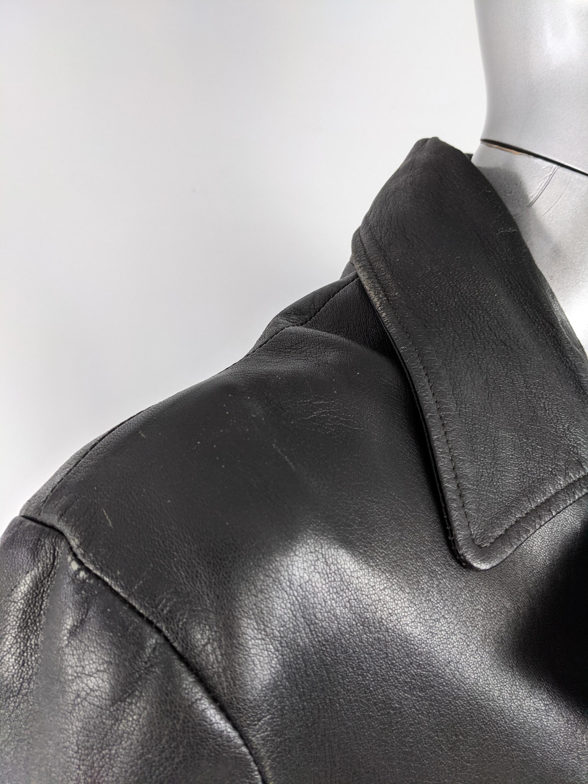 Katharine Hamnett Vintage Mens Black Leather Pea Coat at Katharine Hamnett Vintage Mens Black Leather Pea Coat at