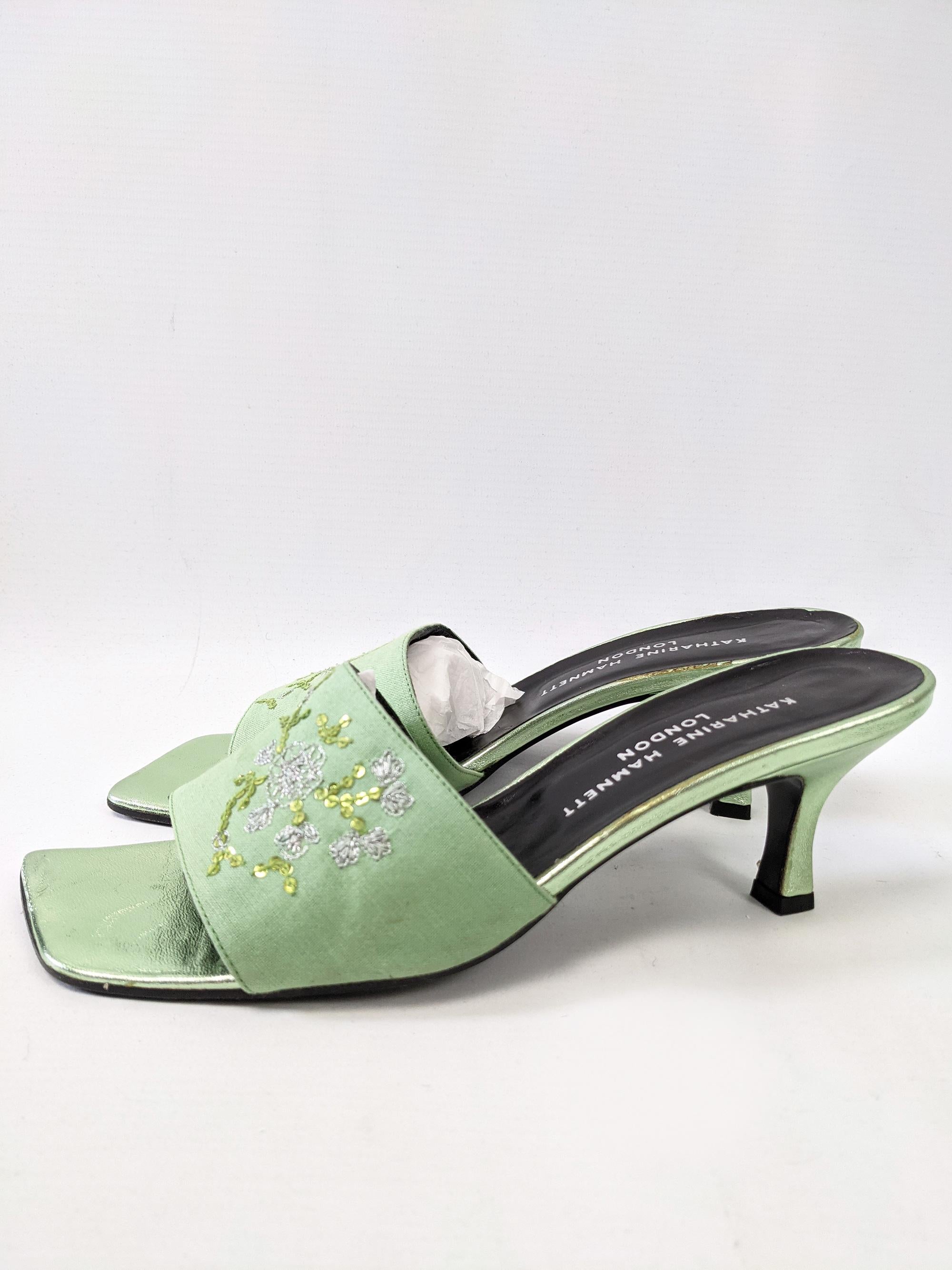 Katharine Hamnett Vintage Sequin Embroidered 1990s Low Heel Mules Shoes 40 In Good Condition In Doncaster, South Yorkshire