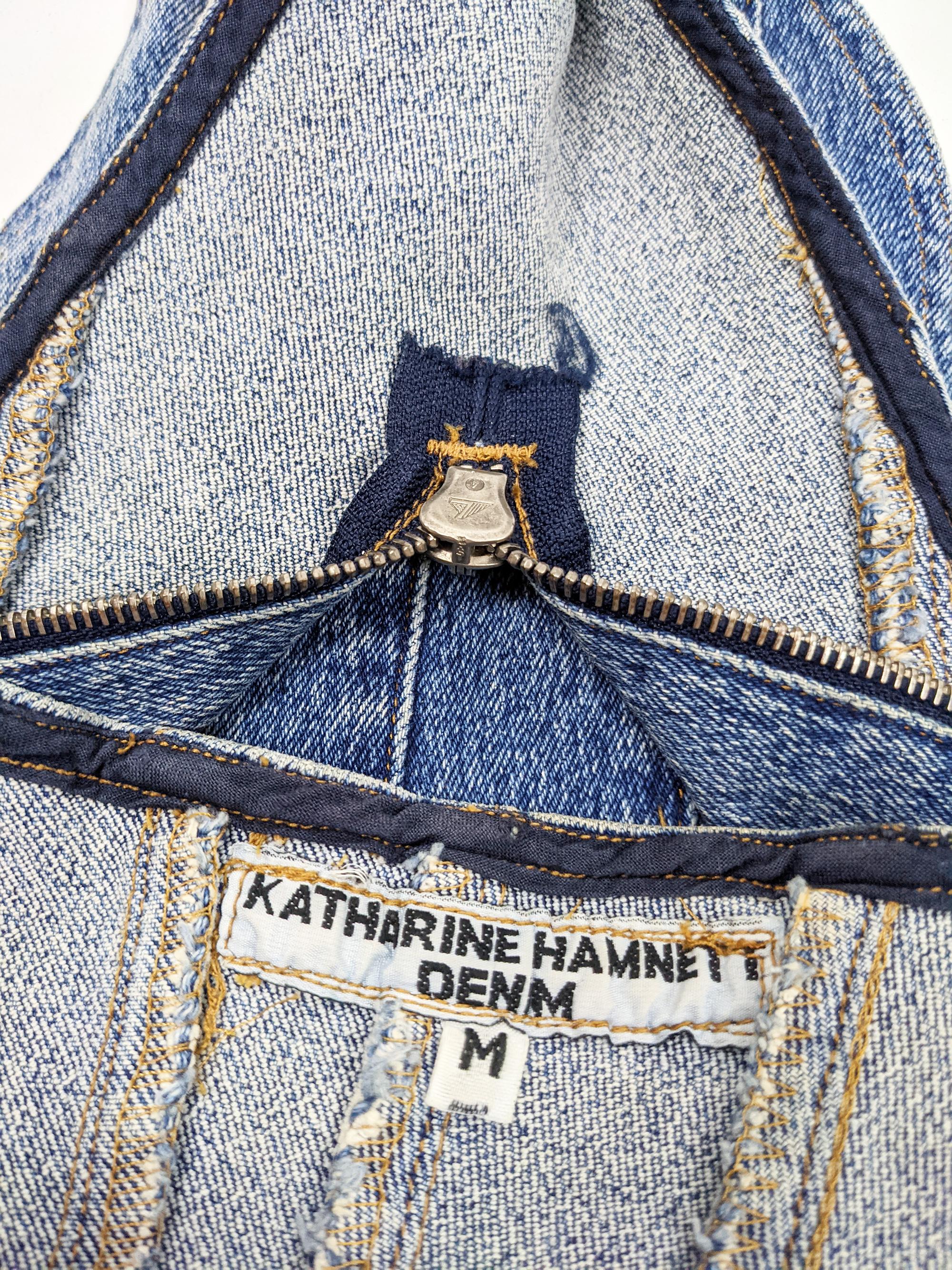 Katharine Hamnett Vintage Strapless Blue Denim Jean Bodysuit, 1990s 1