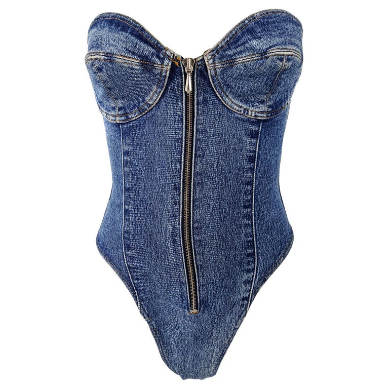 Katharine Hamnett Vintage Strapless Blue Denim Jean Bodysuit, 1990s at  1stDibs