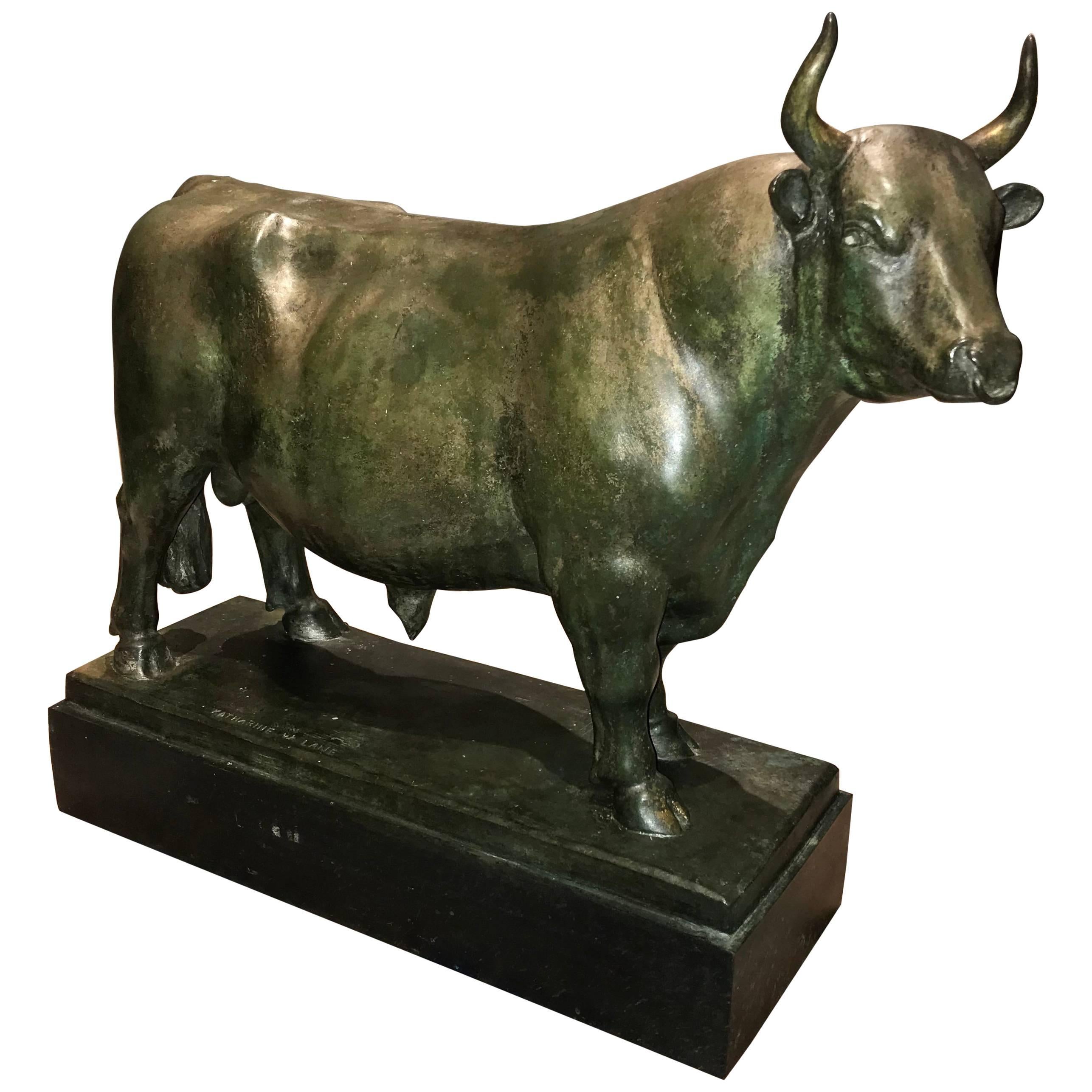 Katharine Lane Weems:: Sculpture originale de taureau en bronze:: 1928