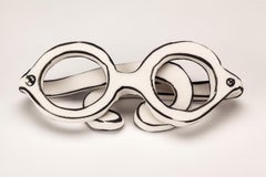 "Hockney - Eye Glasses" porcelain and black stain ceramic sculpture