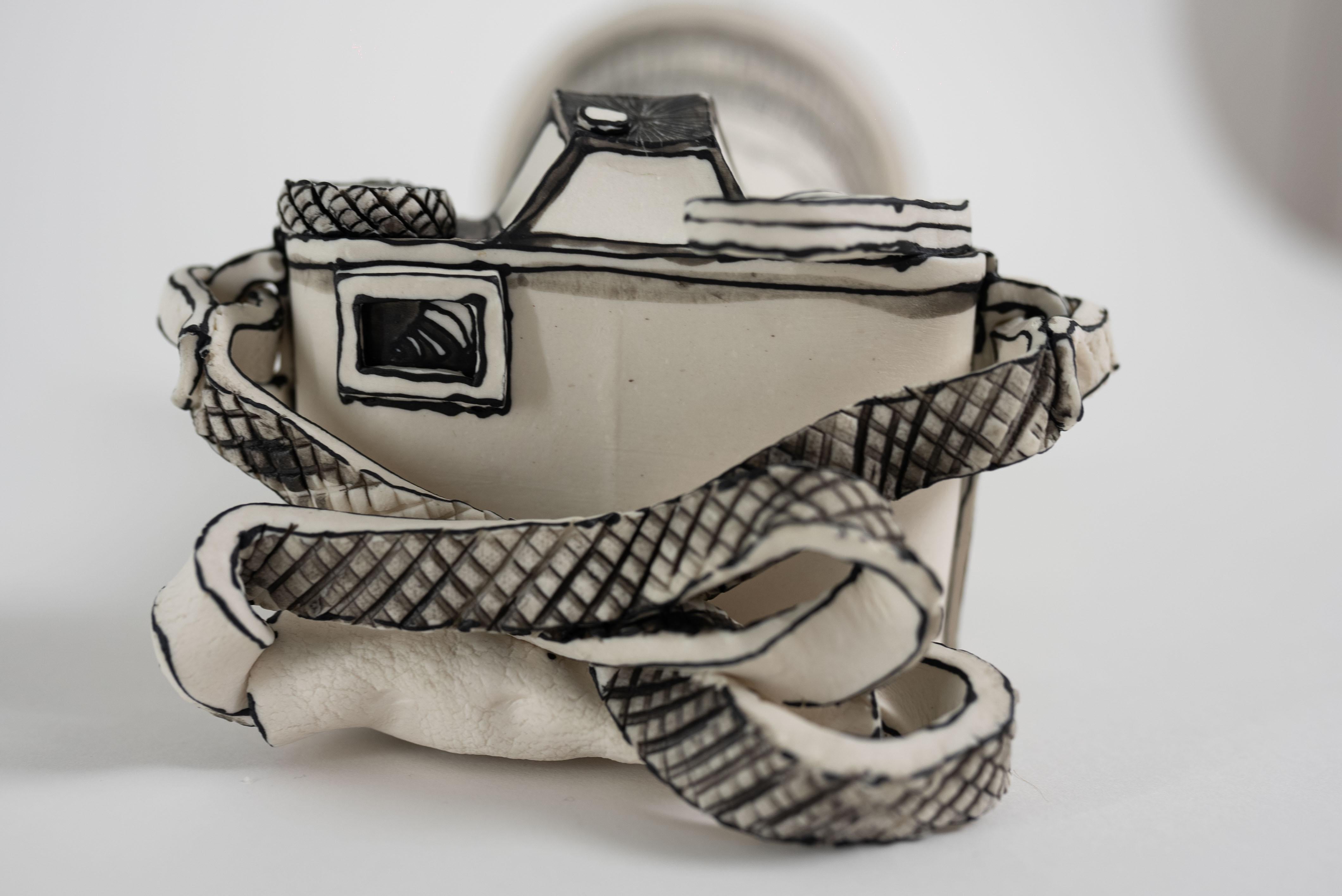 Katharine Morling, Porcelain Camera Sculpture with Long Lens, Black and White   For Sale 2