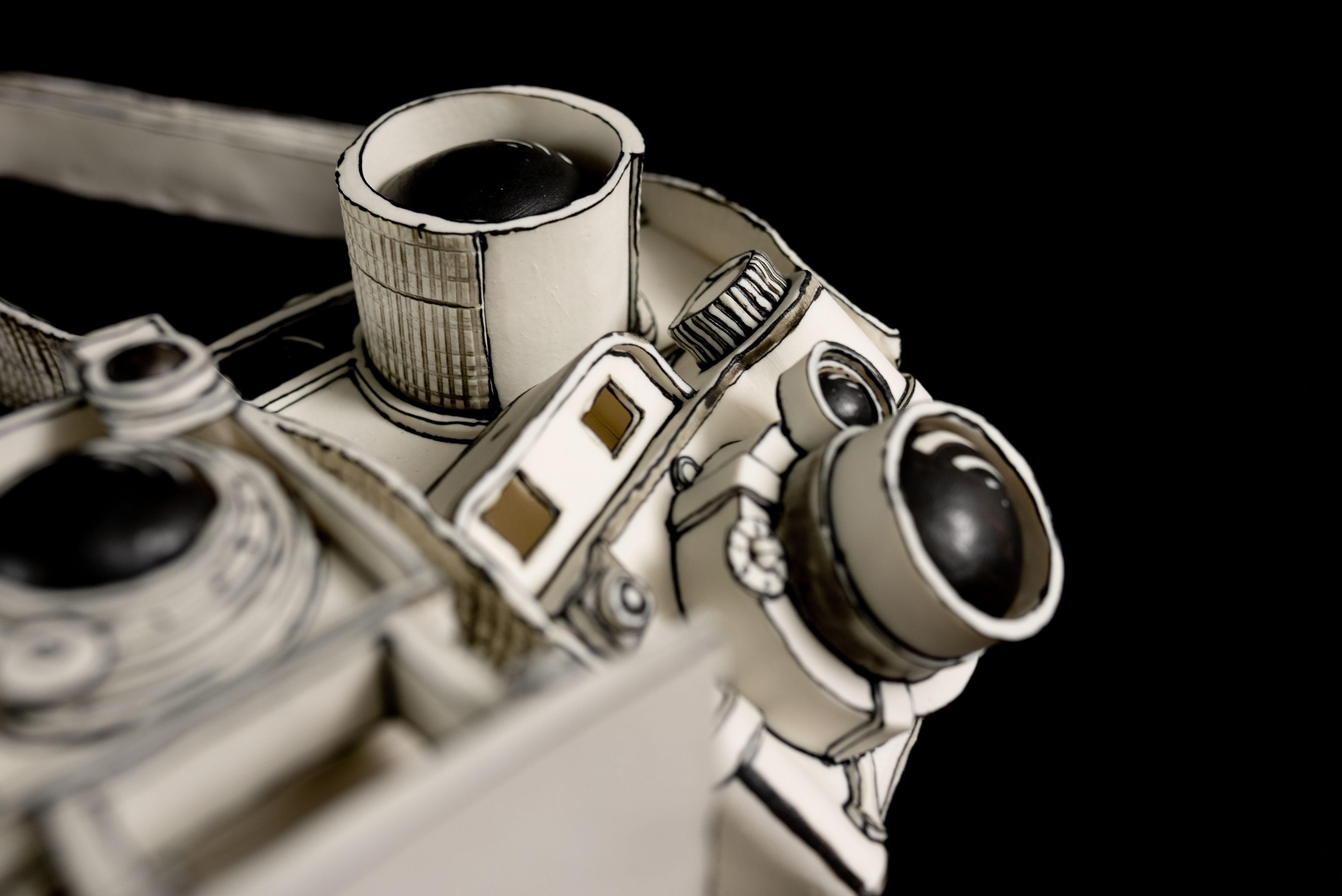 Time, Porcelain Ceramic Camera Wall Installation Sculpture, Black & White 4