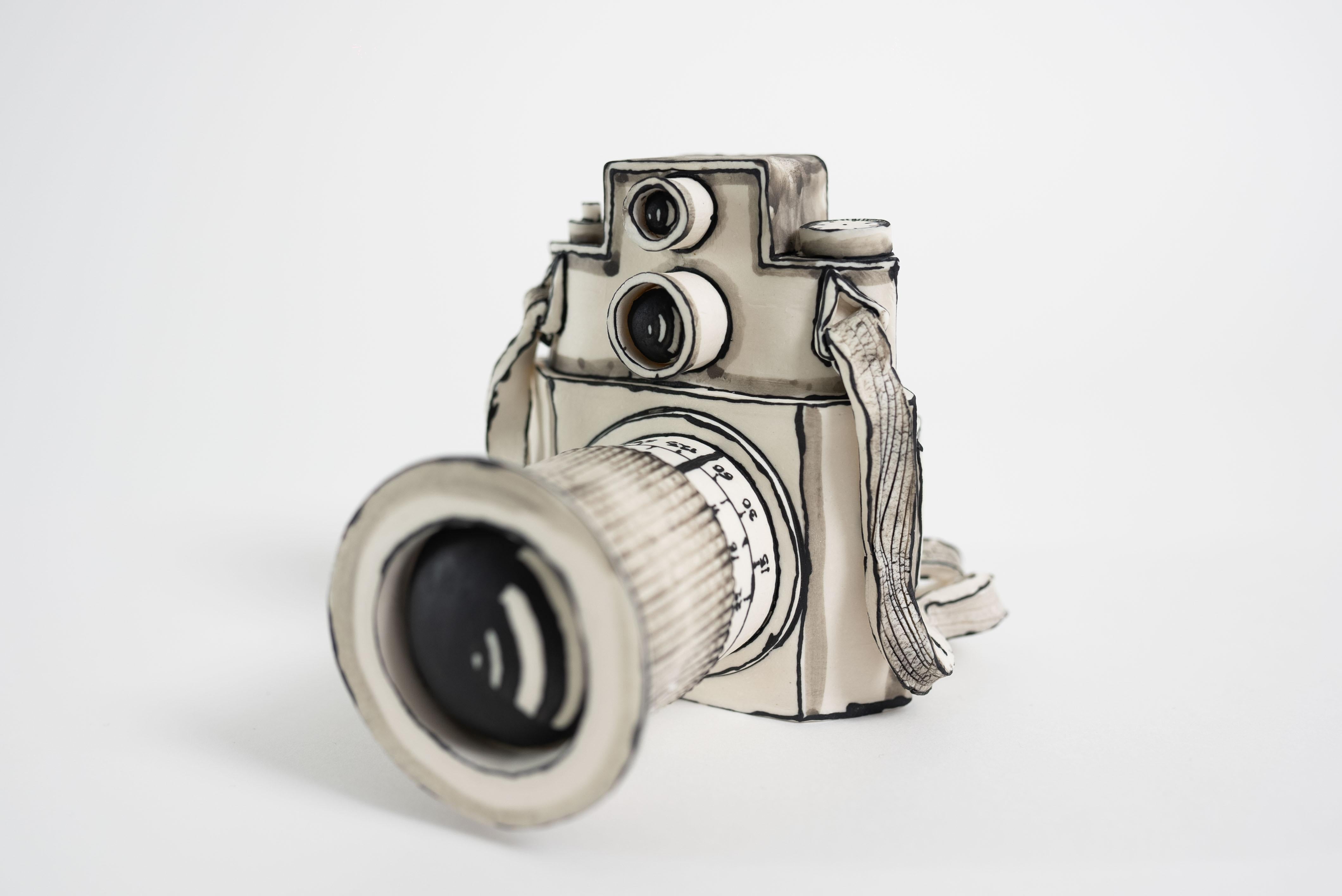 Katharine Morling, Porcelain Ceramic Camera Sculpture w Film, Black and White   For Sale 1