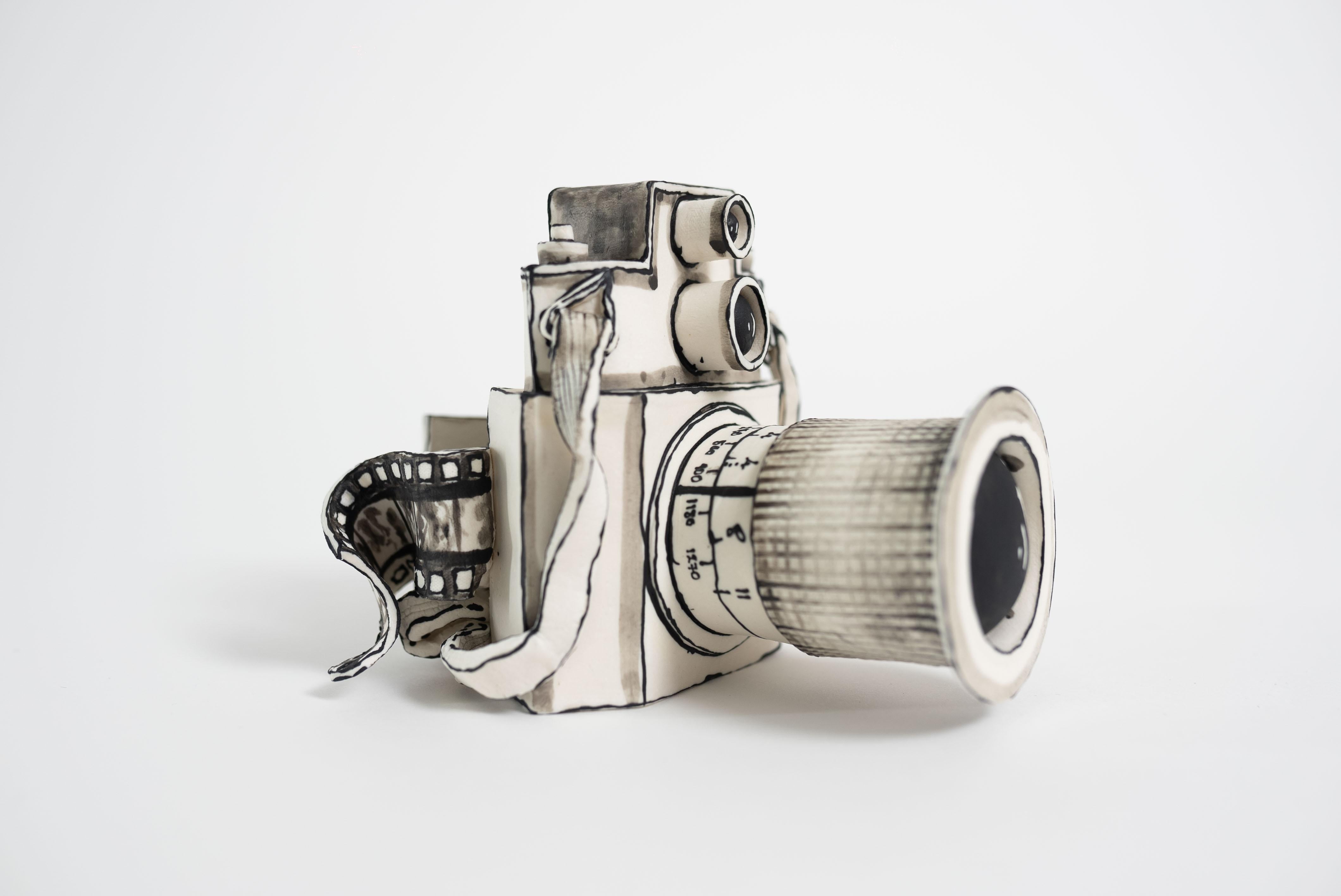 Katharine Morling, Porcelain Ceramic Camera Sculpture w Film, Black and White   For Sale 2