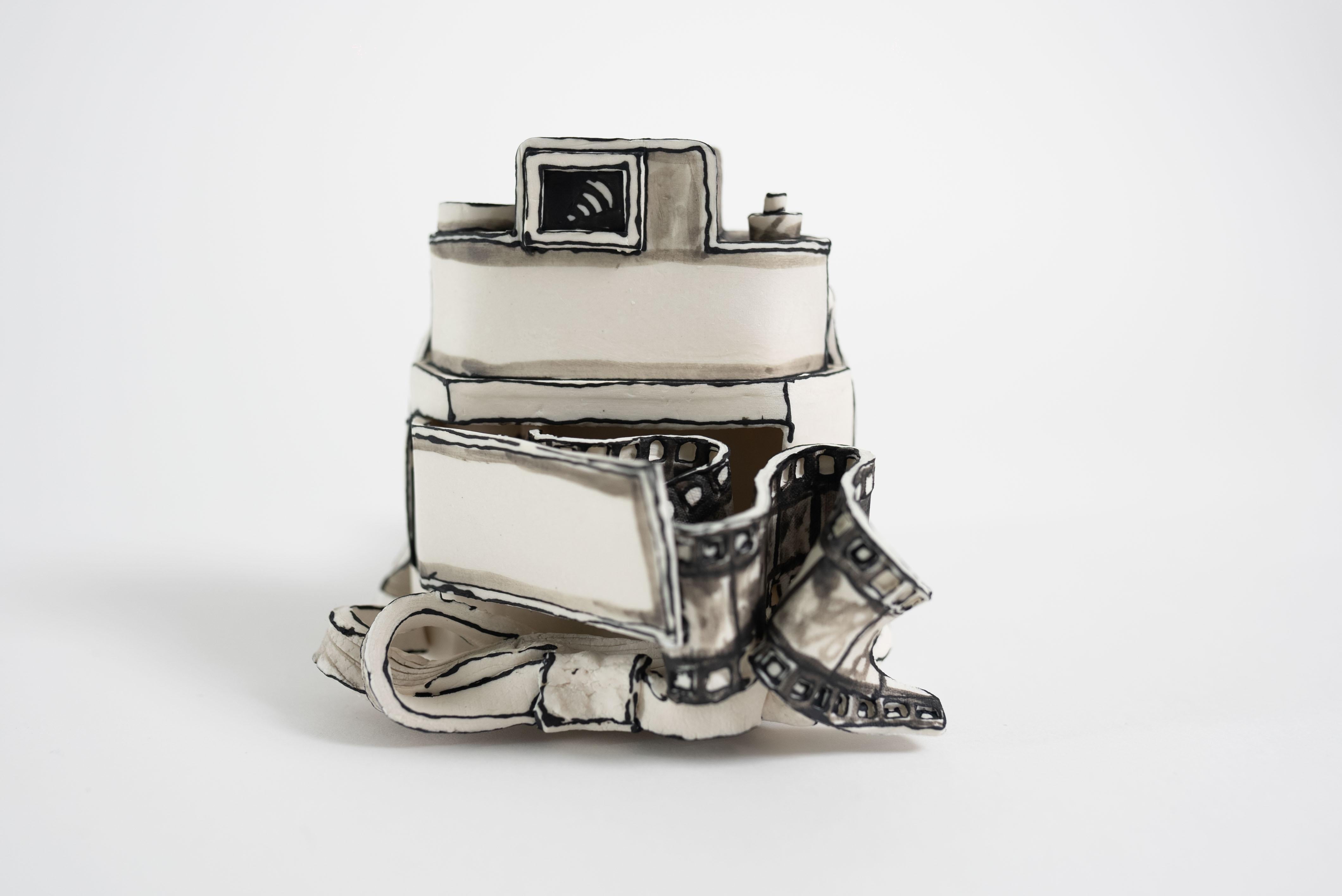 Katharine Morling, Porcelain Ceramic Camera Sculpture w Film, Black and White   For Sale 4