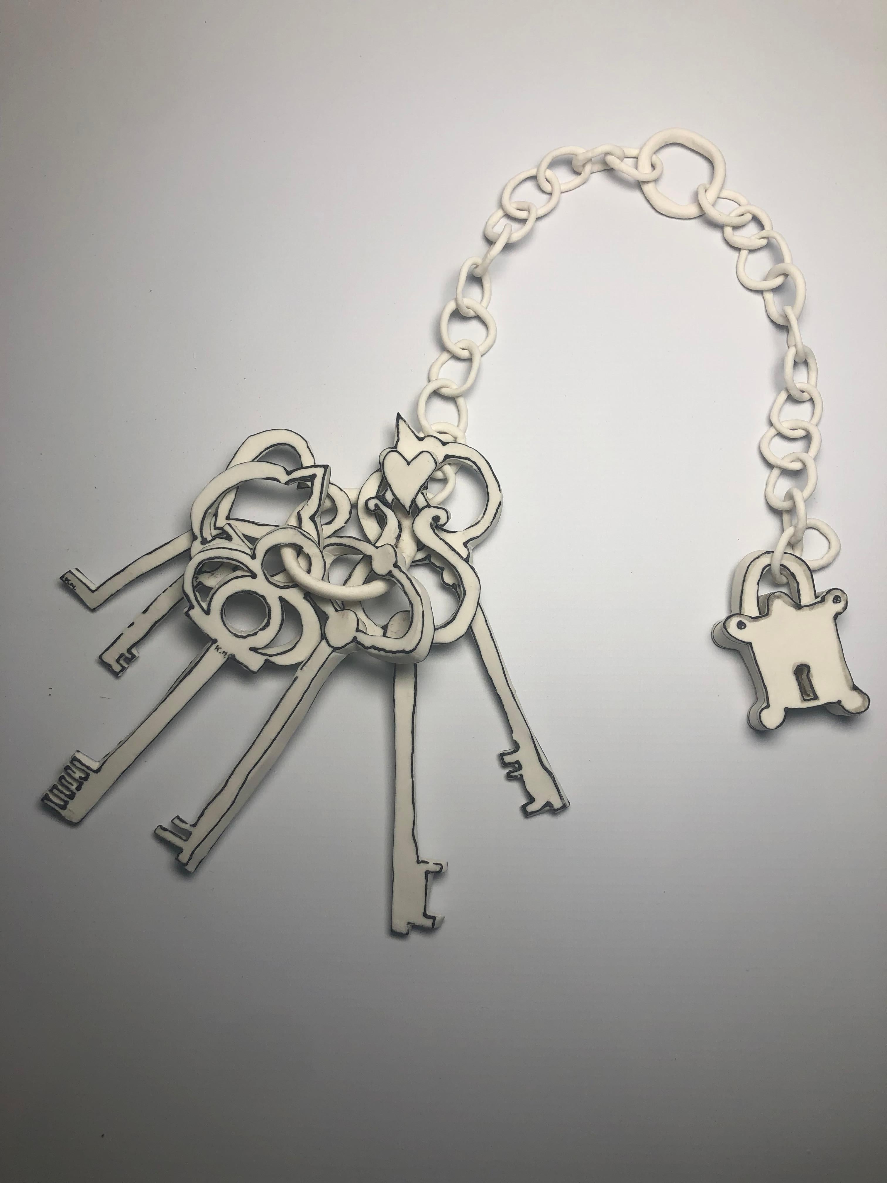 Keys to My Heart: Black and white porcelain ceramic pop art surreal sculpture - Contemporary Sculpture by Katharine Morling