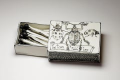Bug Matchbox II: Black & white porcelain ceramic pop surreal drawing sculpture