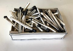 "Matches in a Tray" porcelain and black stain ceramic sculpture