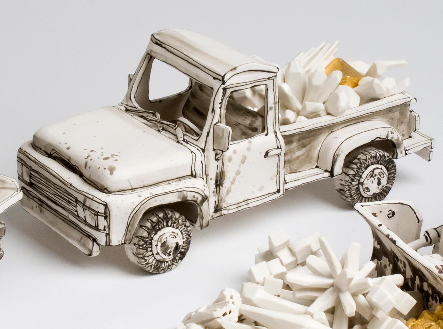 "Shifting Diamonds - Pickup Truck" porcelain ceramic sculpture installation
