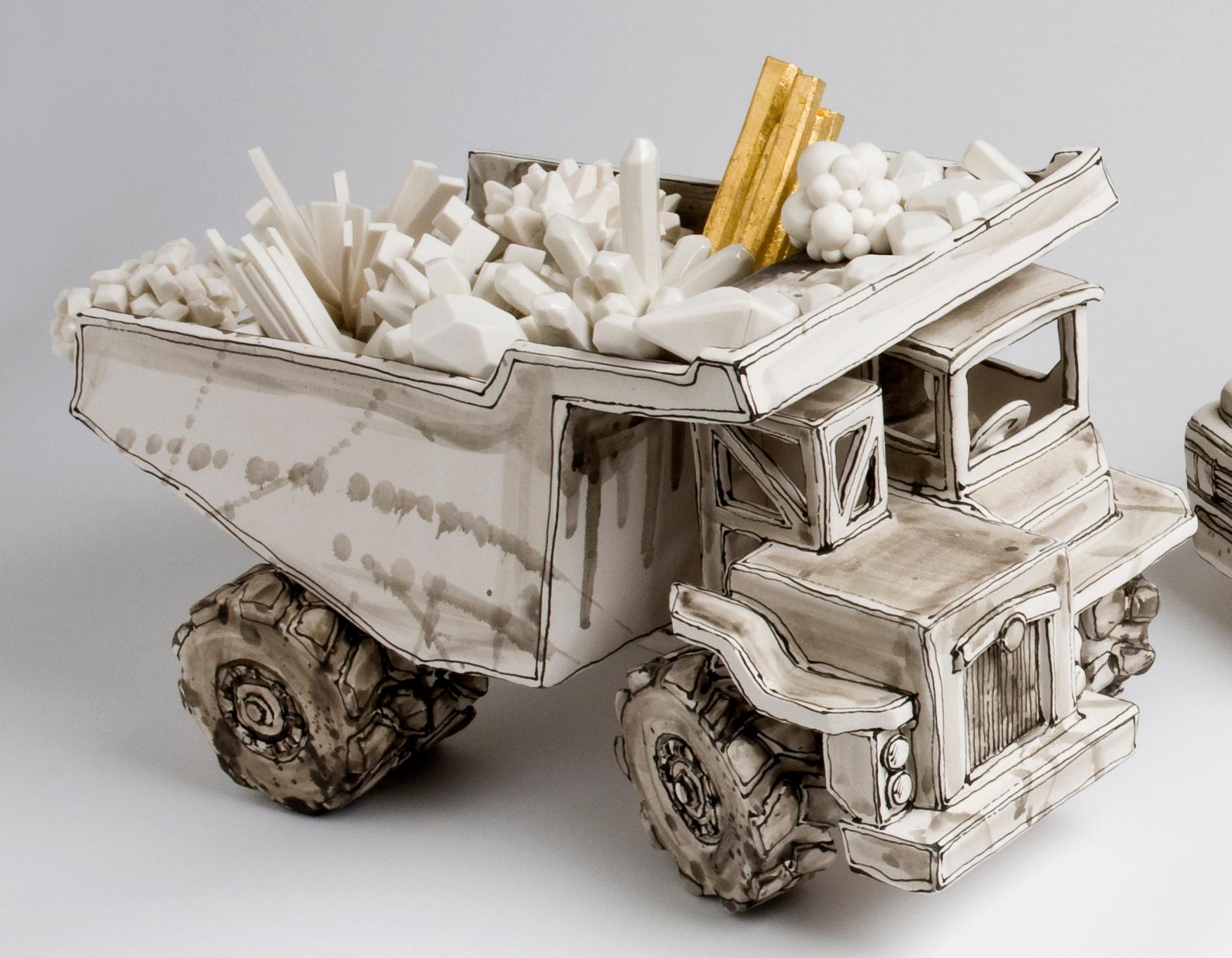 Katharine Morling Still-Life Sculpture - "Shifting Diamonds - Truck" porcelain ceramic sculpture installation