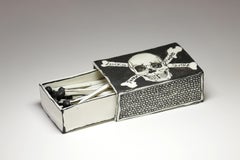 Skull Matchbox: Black & white porcelain ceramic pop surreal sculpture