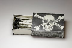 Skull Matchbox: Black & white porcelain ceramic pop surreal sculpture