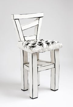 "Upholstered Chair," porcelain and black stain ceramic life-size chair sculpture