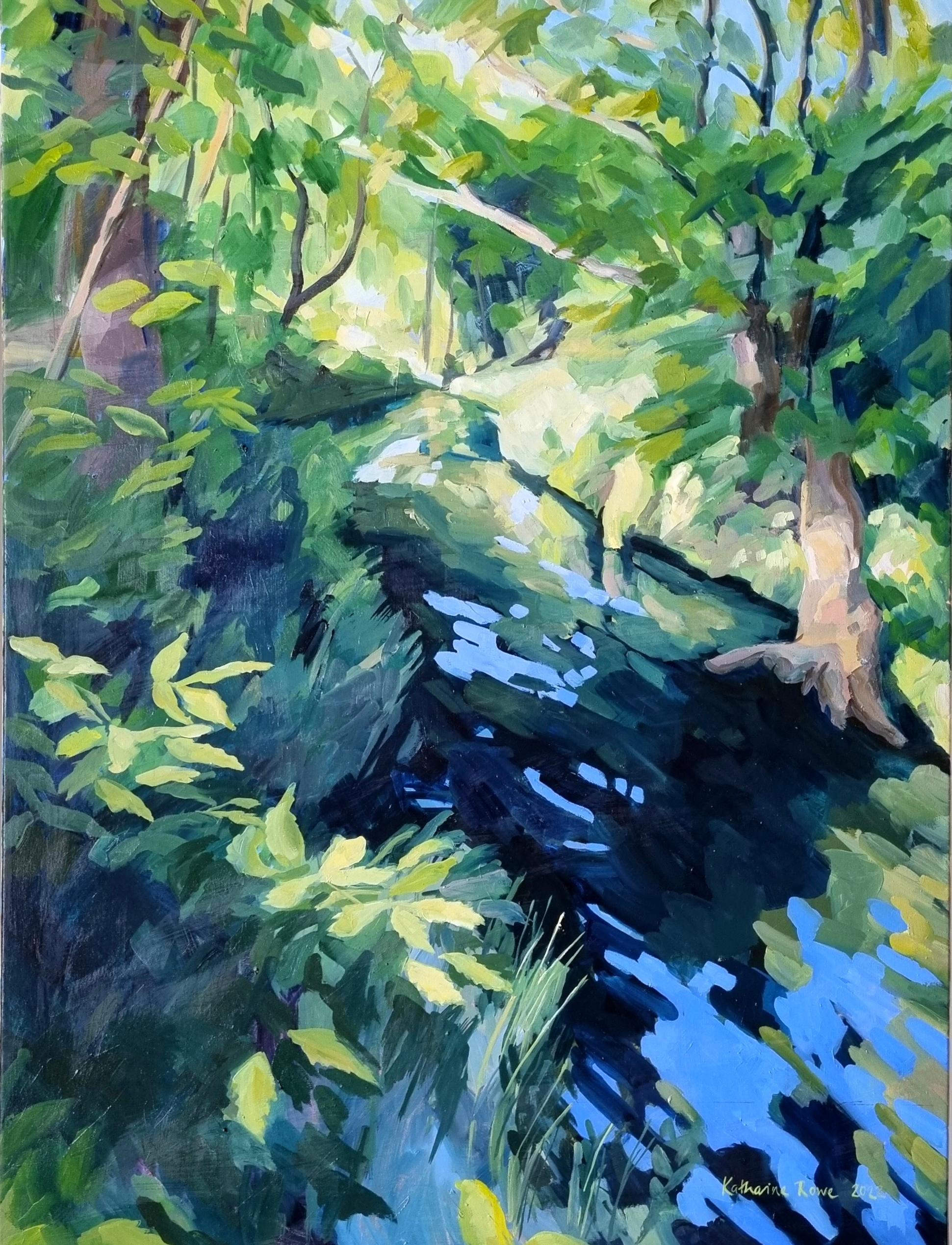 Beverley Brook Seeks the Thames landscape oil painting by Katharine Rowe 